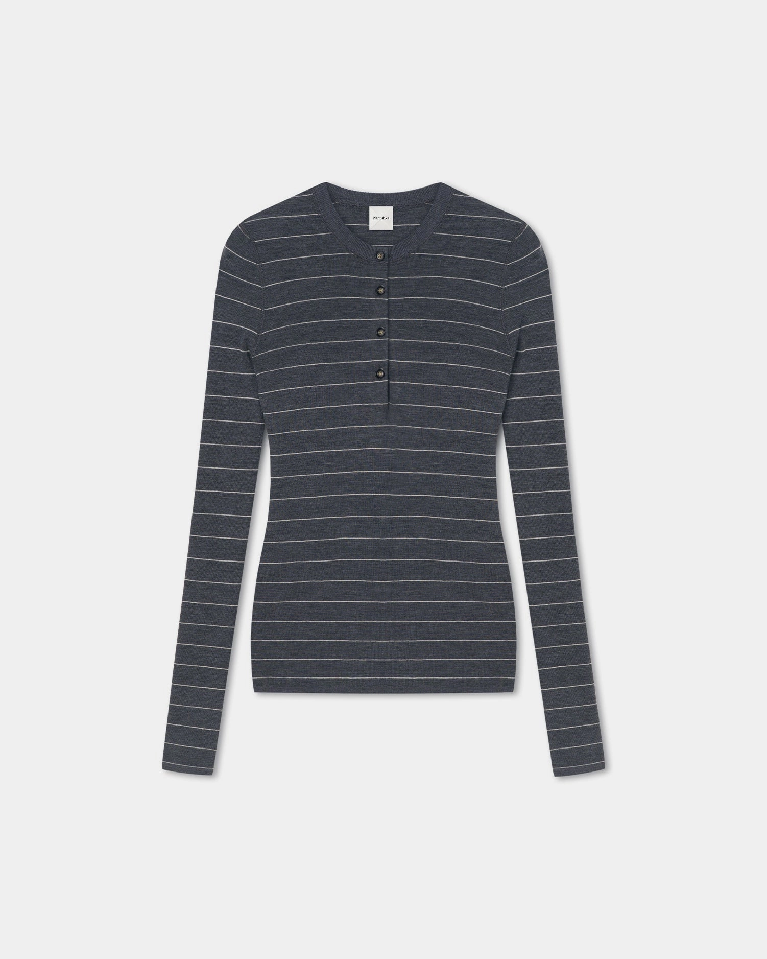 Ariyah - Striped Terry Merino Top - Grey Stripe AthleisureCompatible
