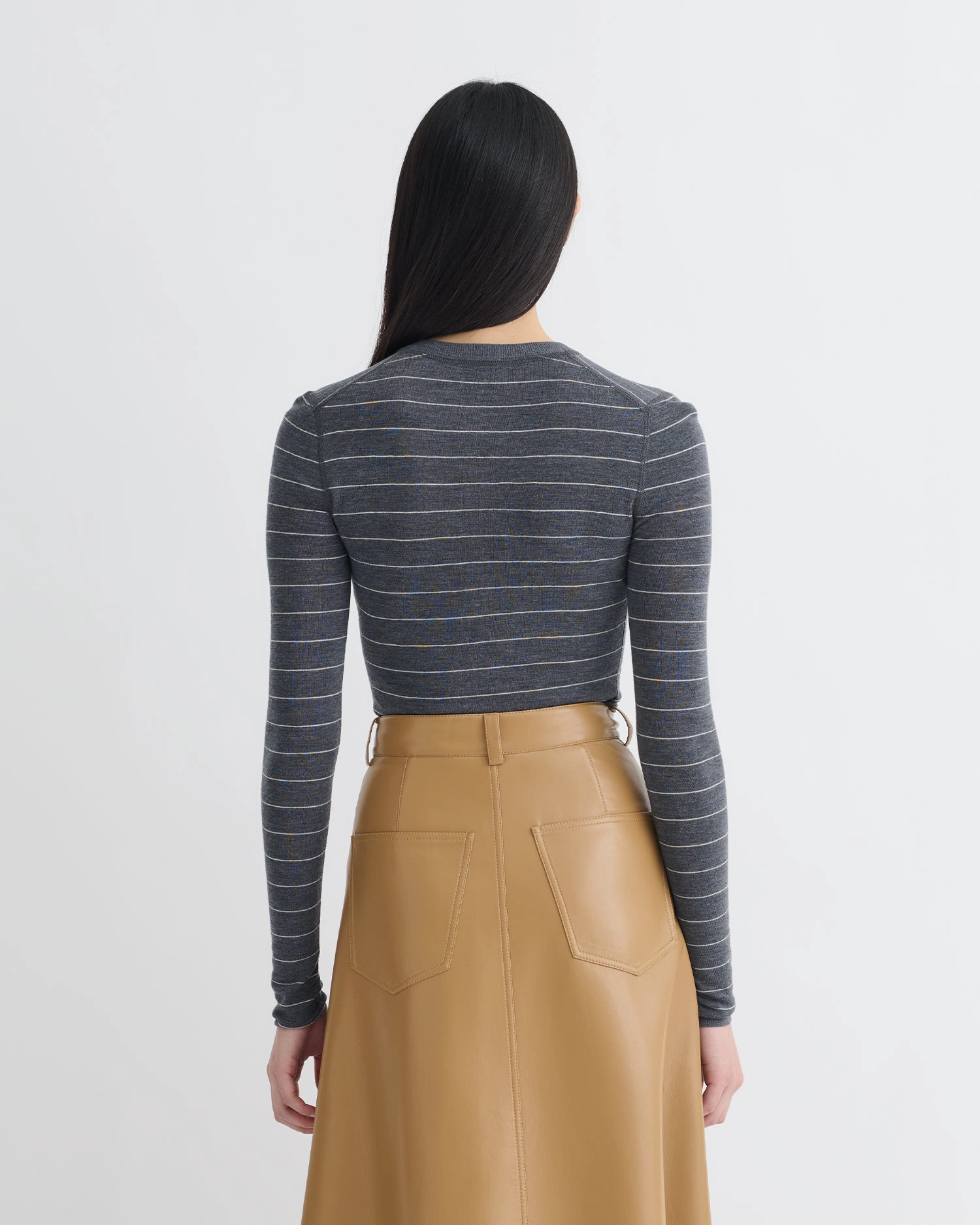 Anti Pilling Finish Ariyah - Striped Terry Merino Top - Grey Stripe