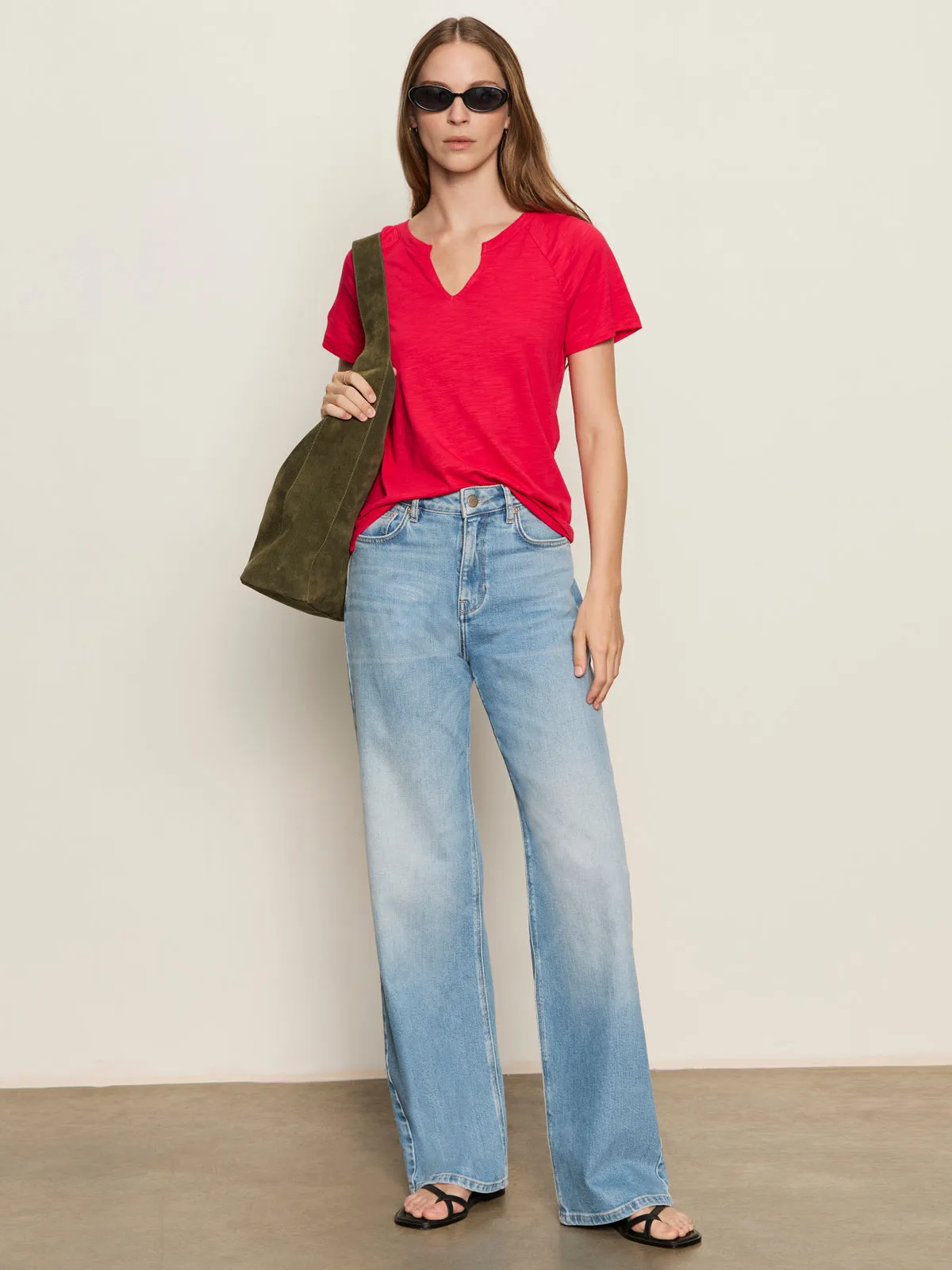 Circular Knit Design Stretch Comfort Notch Neck Tee Radiant