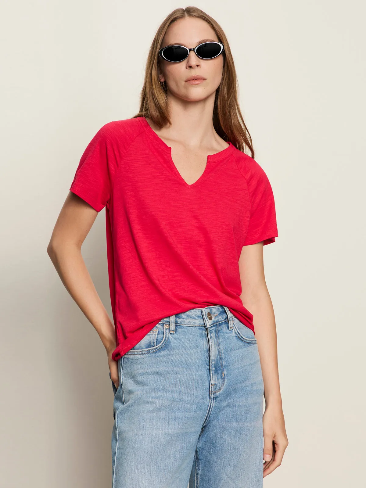 All-Purpose Comfort Cozy Layers Notch Neck Tee Radiant