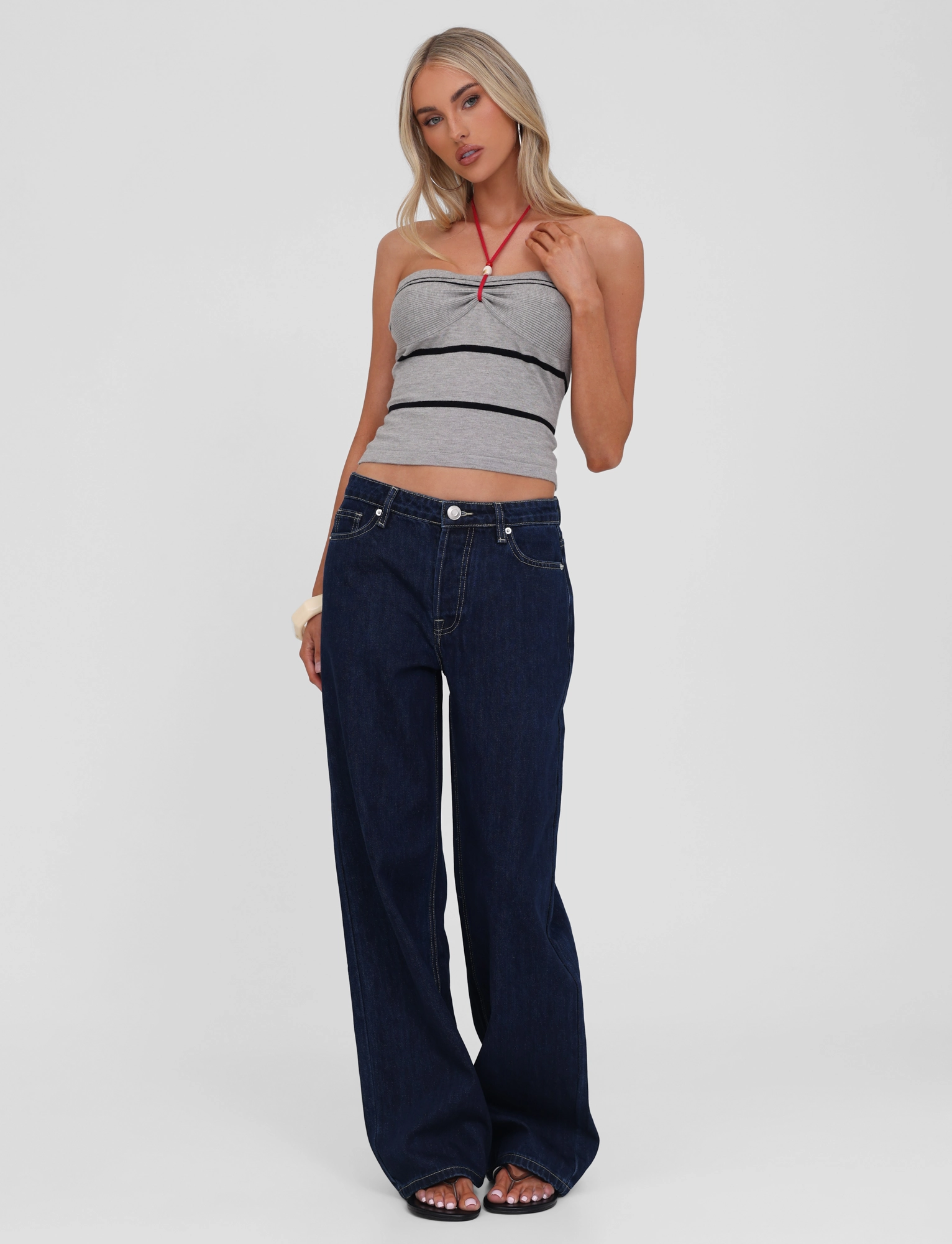 PocketDetails Contrast Stitch Accent NOUR TOP - GREY STRIPE