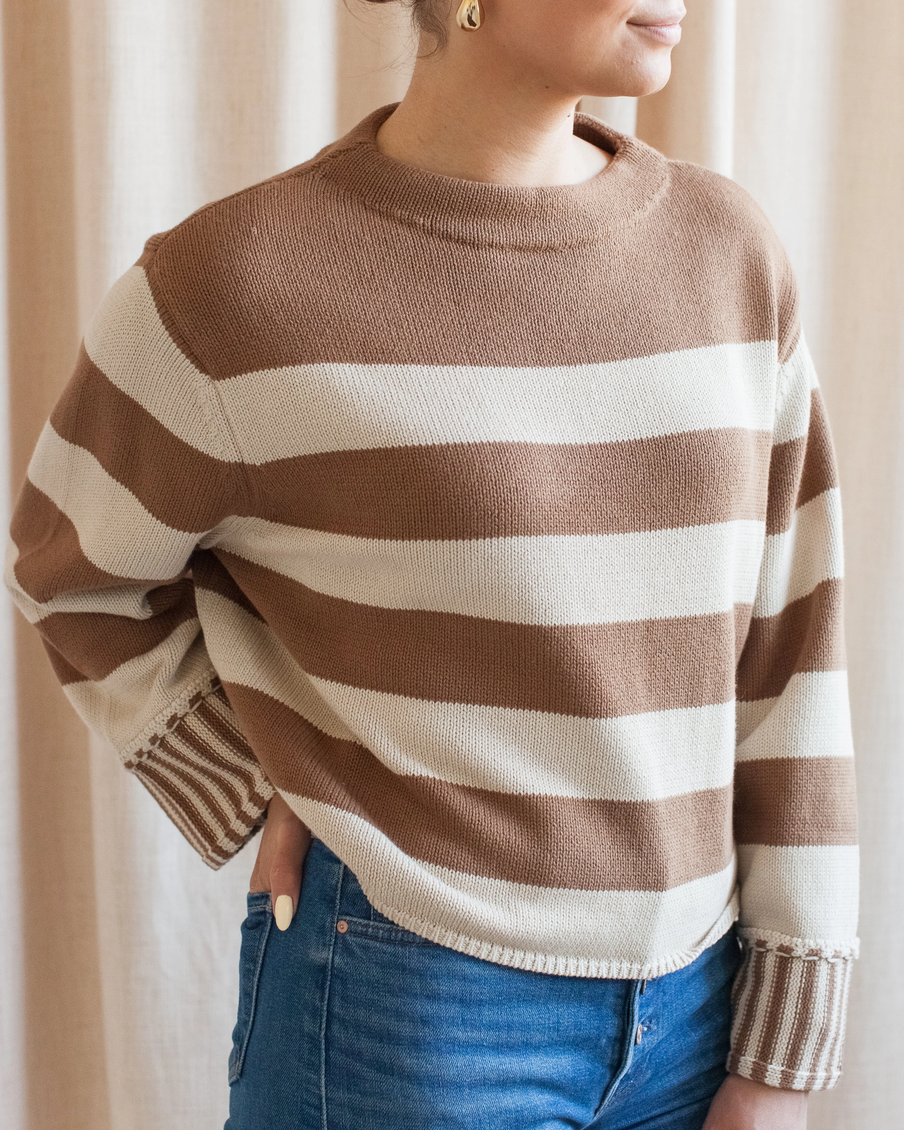 Oatmeal/Camel Kensington Sweater Hand Linked Seams Tagless Label System