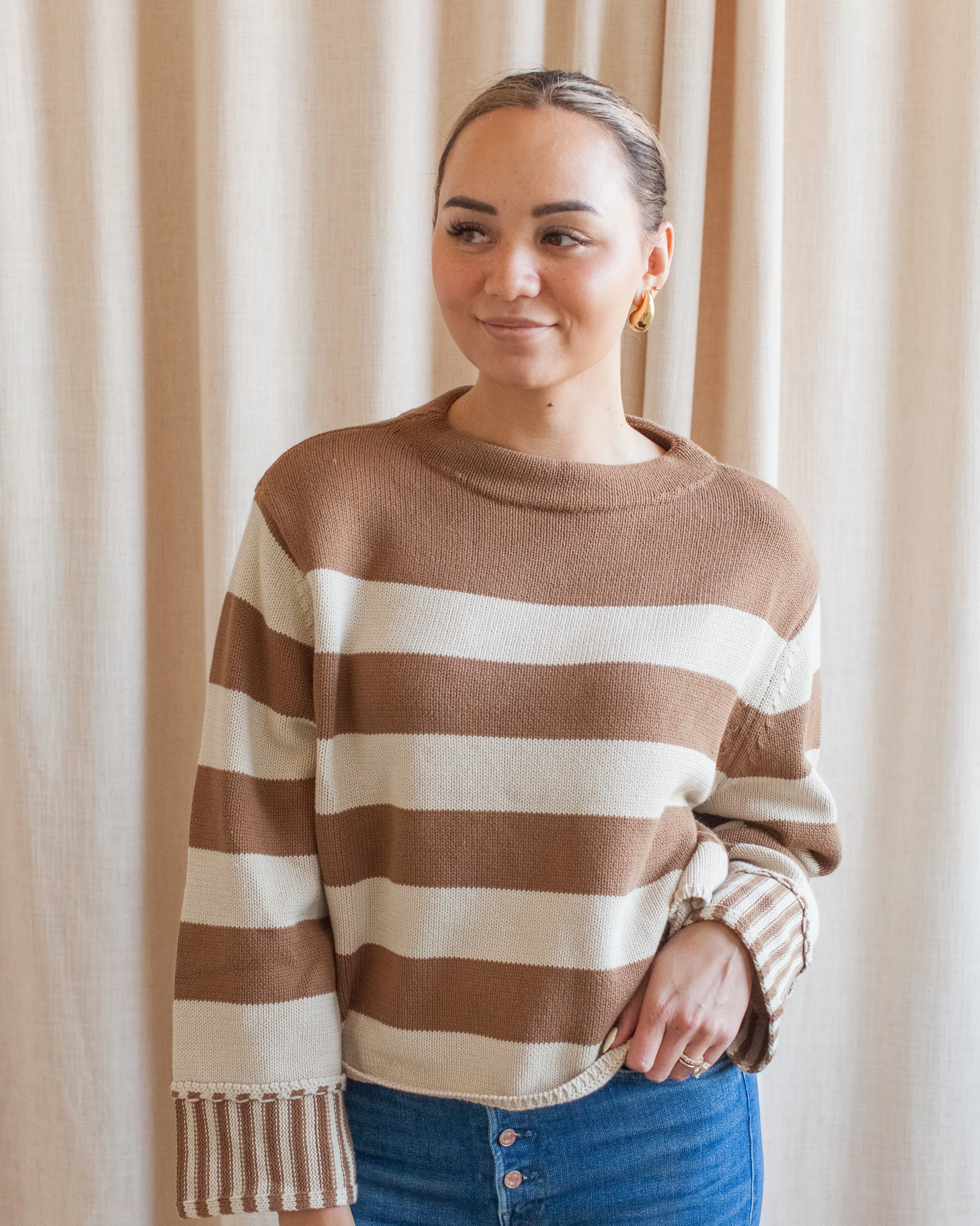 Machine Washable Design Natural Fiber Blend Oatmeal/Camel Kensington Sweater