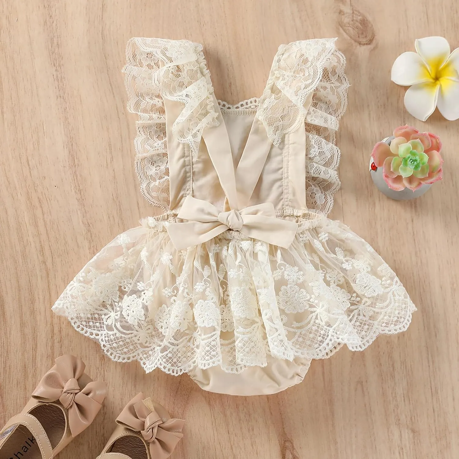OBEEII Baby Girls 1st Birthday Outfit Boho Floral Embroidery Lace Romper Dress Headband Infant Cake Smash Photoshoot Outfit
