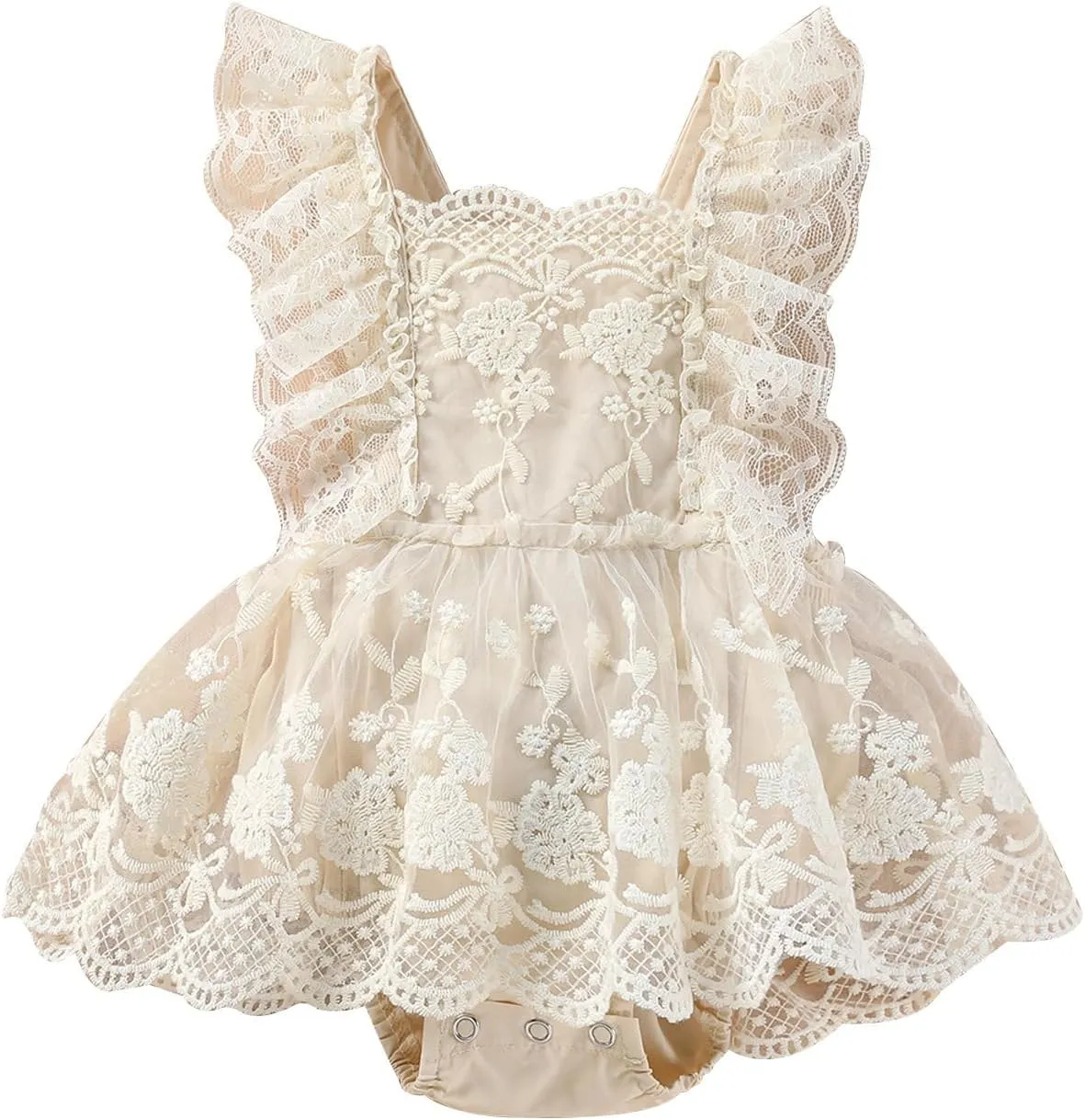 OBEEII Baby Girls 1st Birthday Outfit Boho Floral Embroidery Lace Romper Dress Headband Infant Cake Smash Photoshoot Outfit