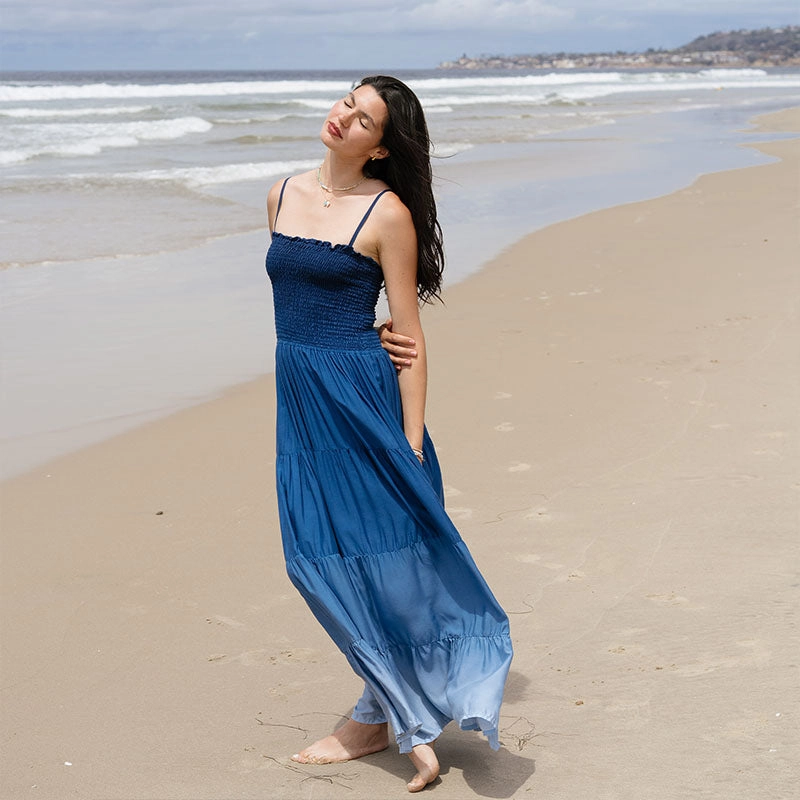 A Line Cut Drawstring closure Ocean Mist Mai Tai Maxi Dress