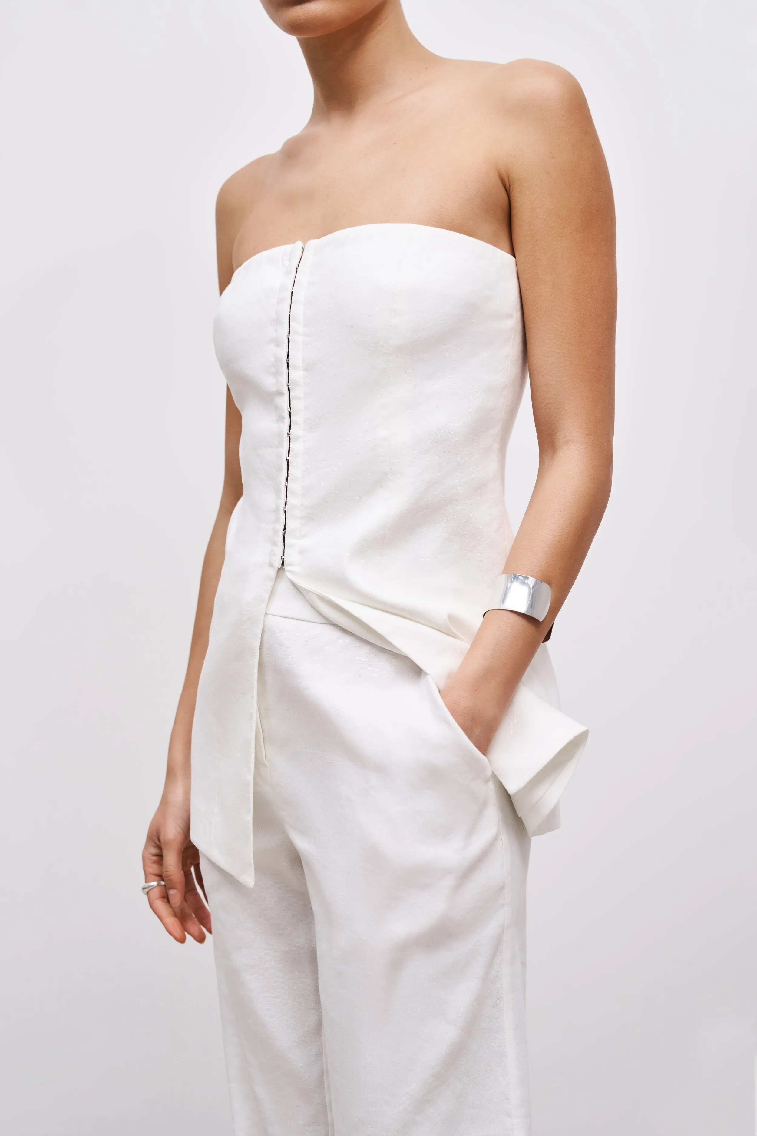 Strapless Linen Bustier - White Light Reflective Printing LayeredCuff