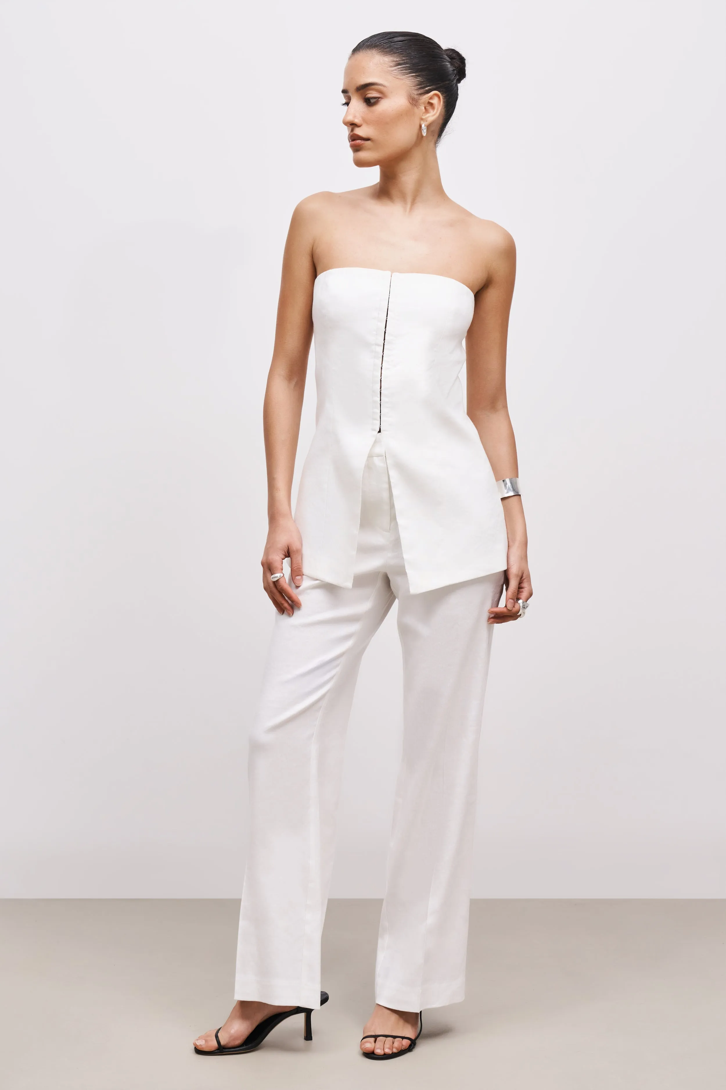 Strapless Linen Bustier - White Soft Touch Feel