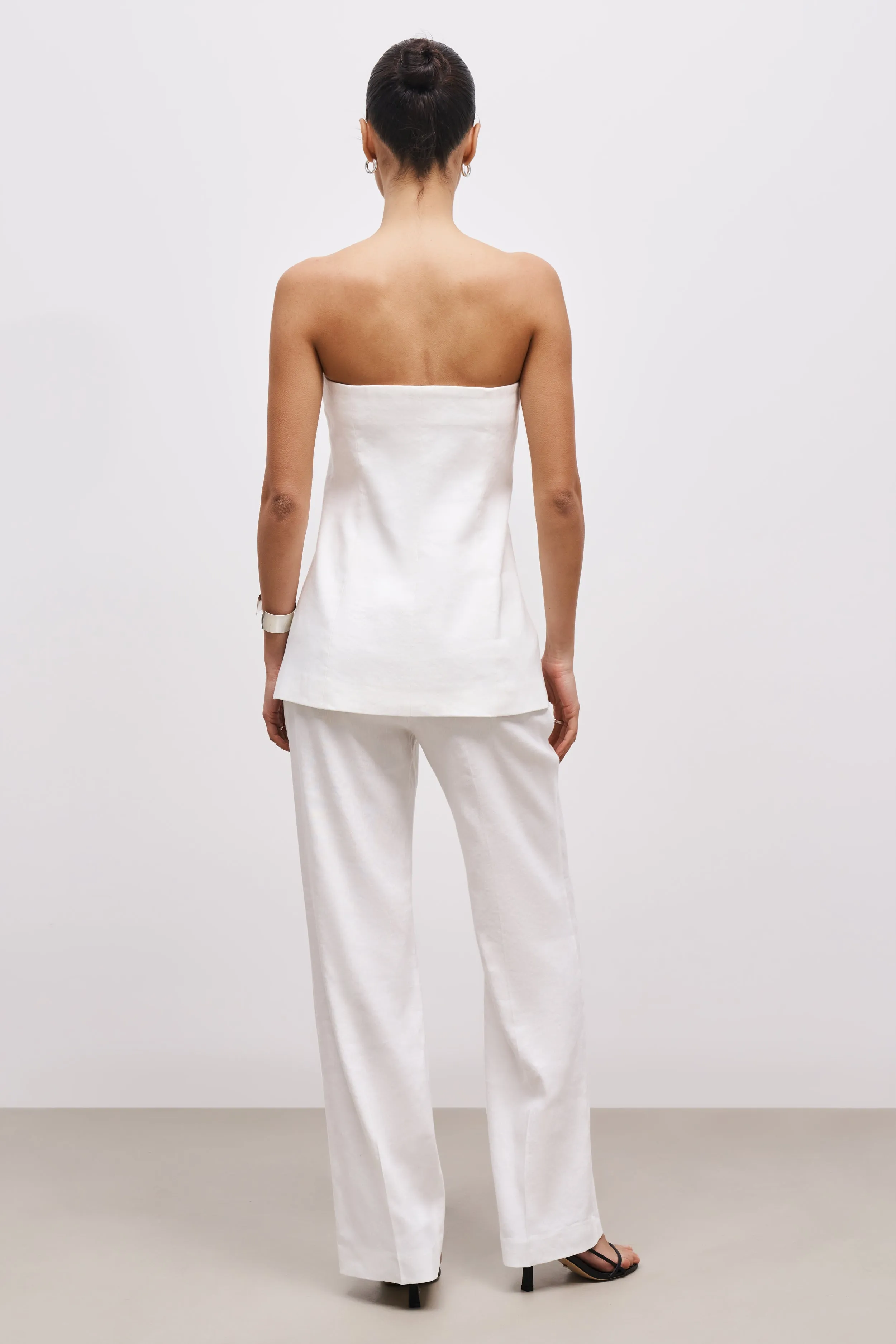 Reinforced Hem Stitching CrossGrain Fabric Strapless Linen Bustier - White