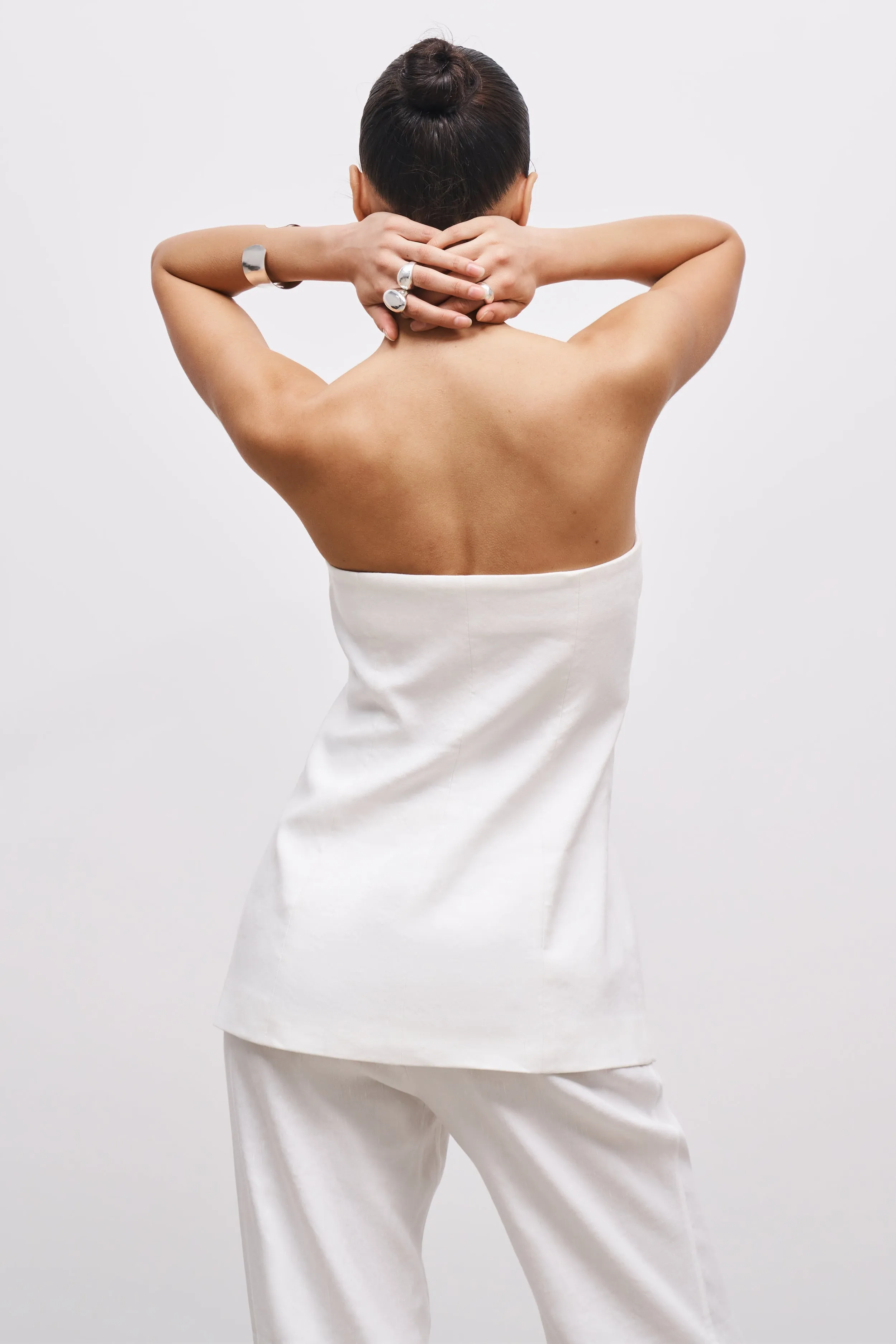 Strapless Linen Bustier - White Non Slip Shoulder Seams LaserCutVents