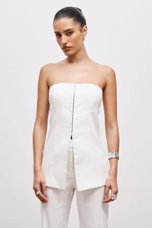 Airflow Weave Pattern Strapless Linen Bustier - White