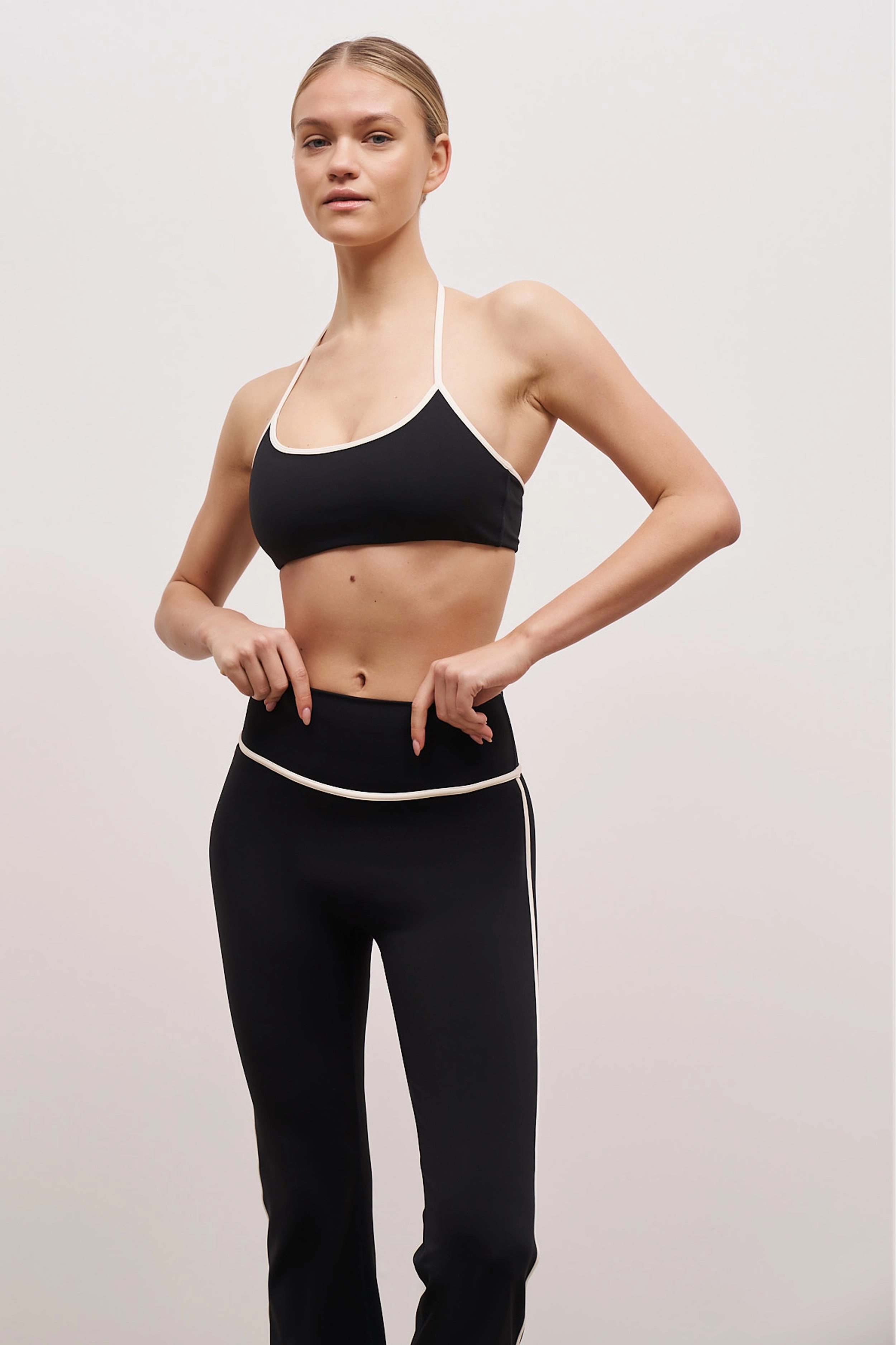 Base Contrast Trim Halter Cami Bra - Black/Tofu ReinforcedStitching Adjustable Cuff System