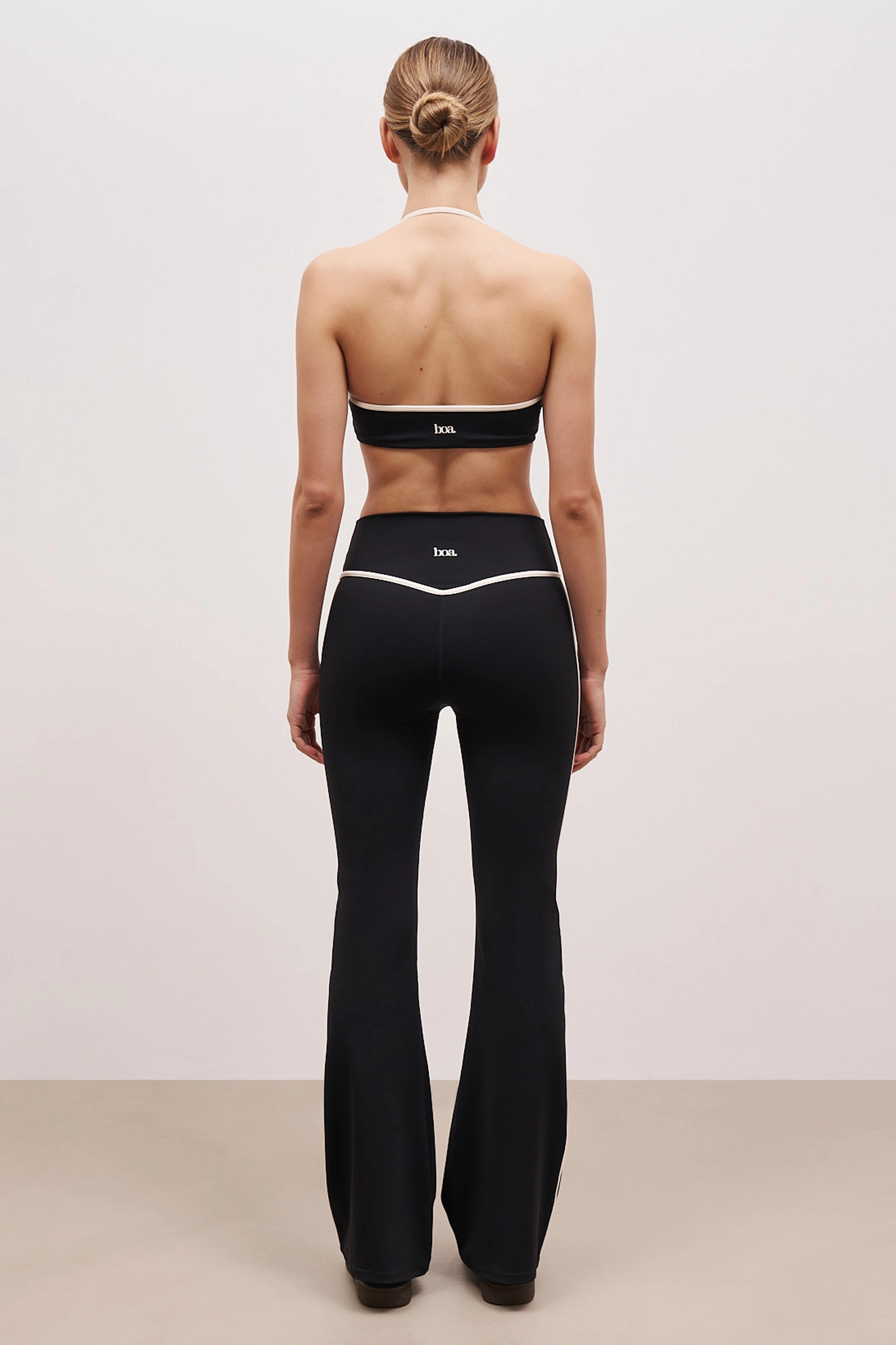 Base Contrast Trim Halter Cami Bra - Black/Tofu Hidden Storage Pocket Snag Free Fabric