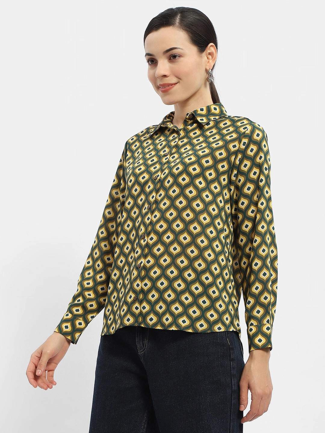 Madame Geometric Print Mustard Yellow Regular Shirt Polished Look