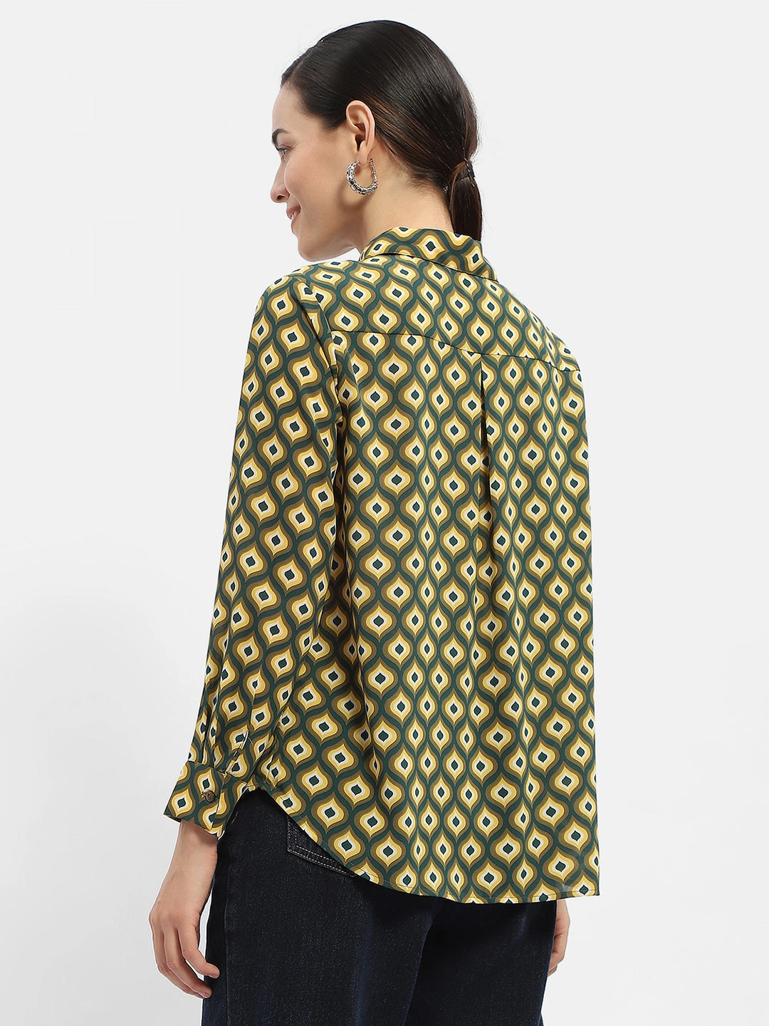 Madame Geometric Print Mustard Yellow Regular Shirt Edgy Fashion Student Essential