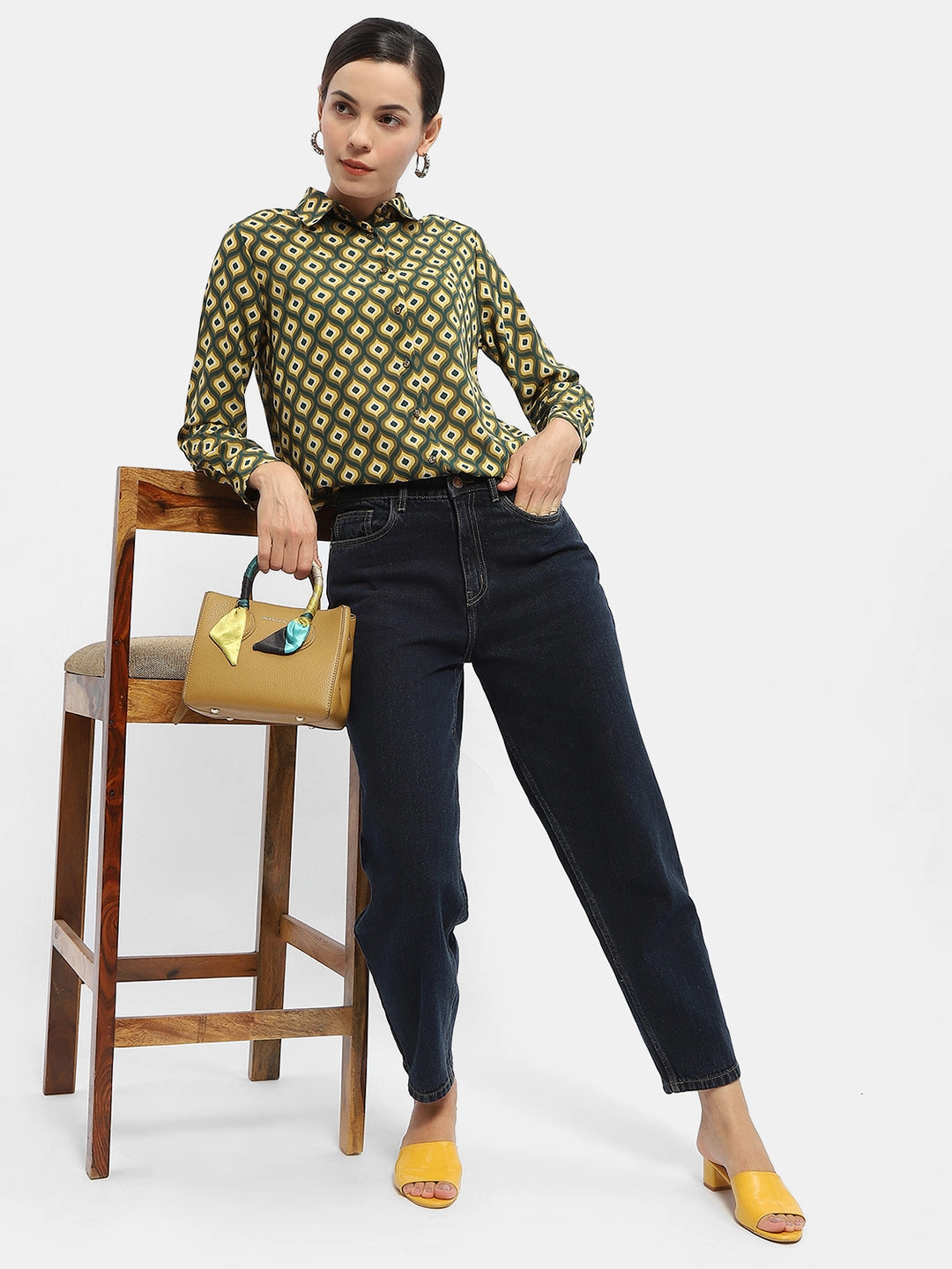 Lightweight Layers Madame Geometric Print Mustard Yellow Regular Shirt