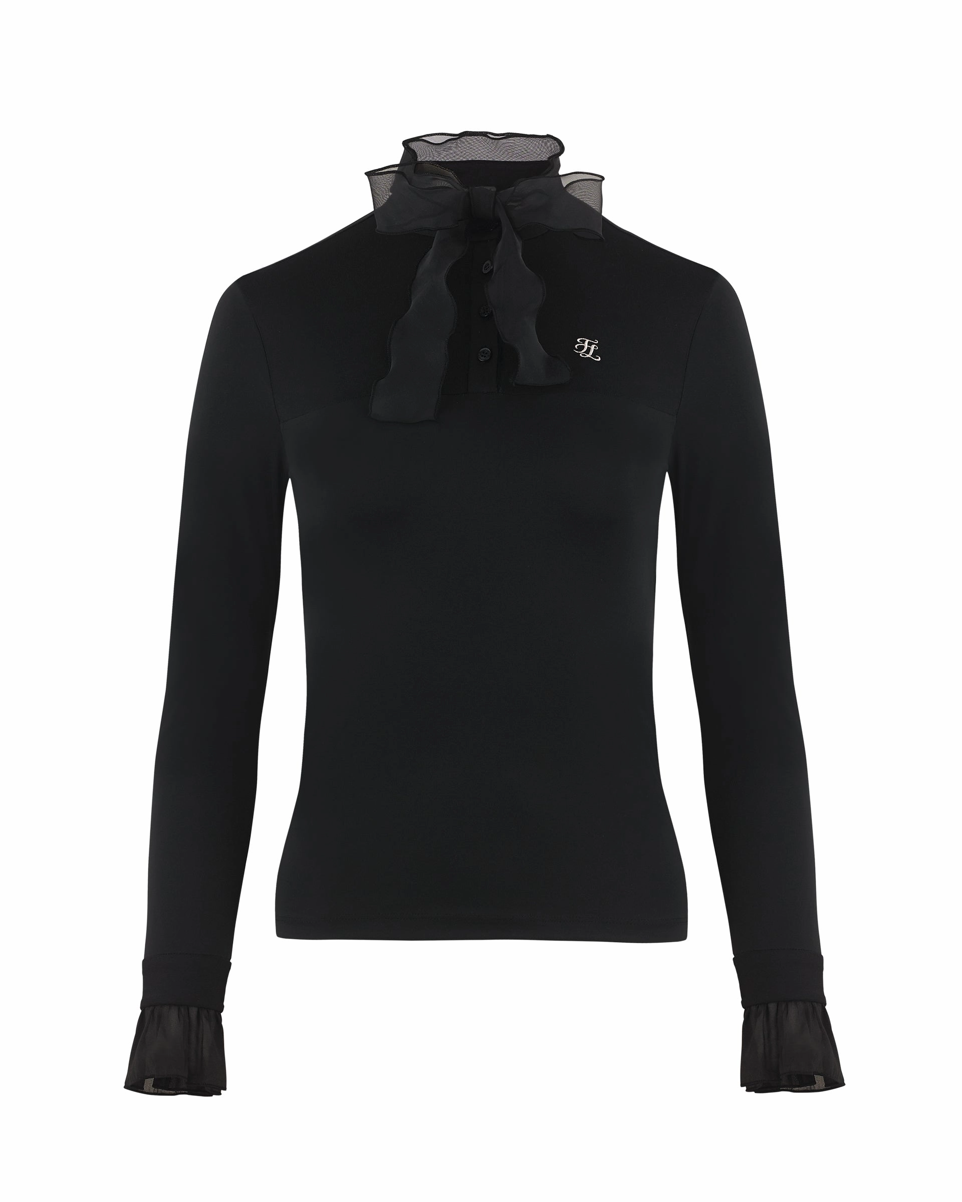 AbrasionResistant Surface Basic Long Sleeve Chiffon Ribbon Windproof Inner T-Shirt - Black