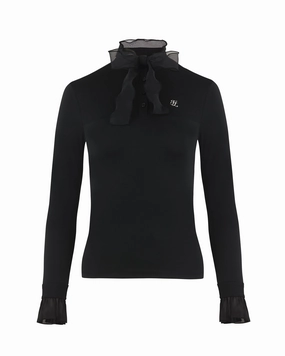 AbrasionResistant Surface Basic Long Sleeve Chiffon Ribbon Windproof Inner T-Shirt - Black