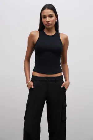 Heavy Ribbed Racer Top - Black Stretch Weave Construction ReinforcedEdges