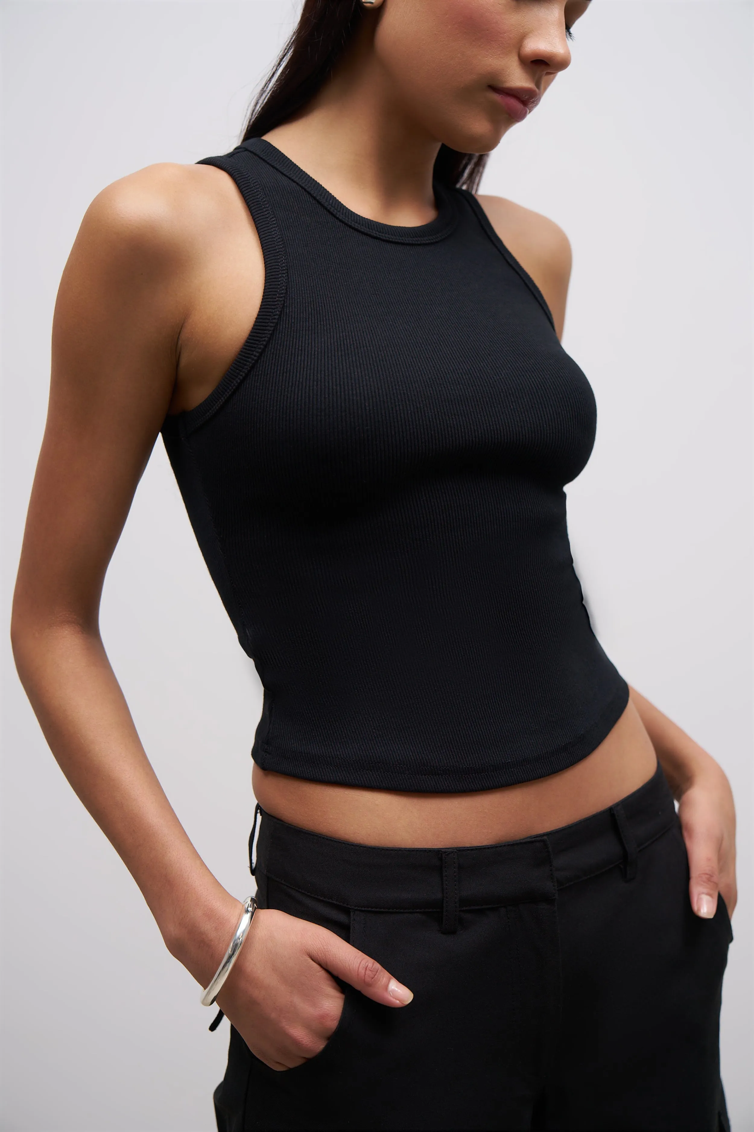 Heavy Ribbed Racer Top - Black UltraSoft Lining