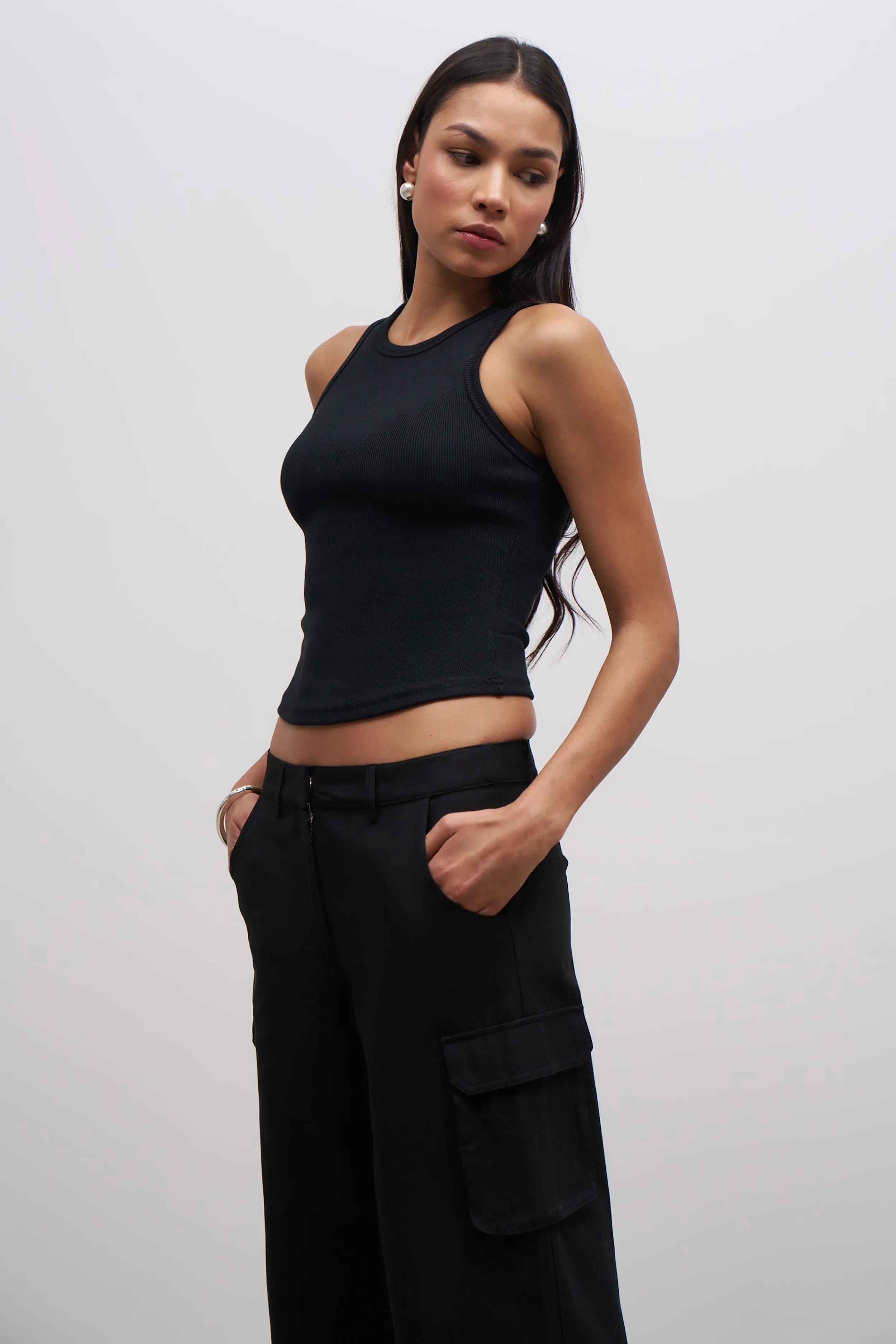 Heavy Ribbed Racer Top - Black EcoFriendlyMaterial