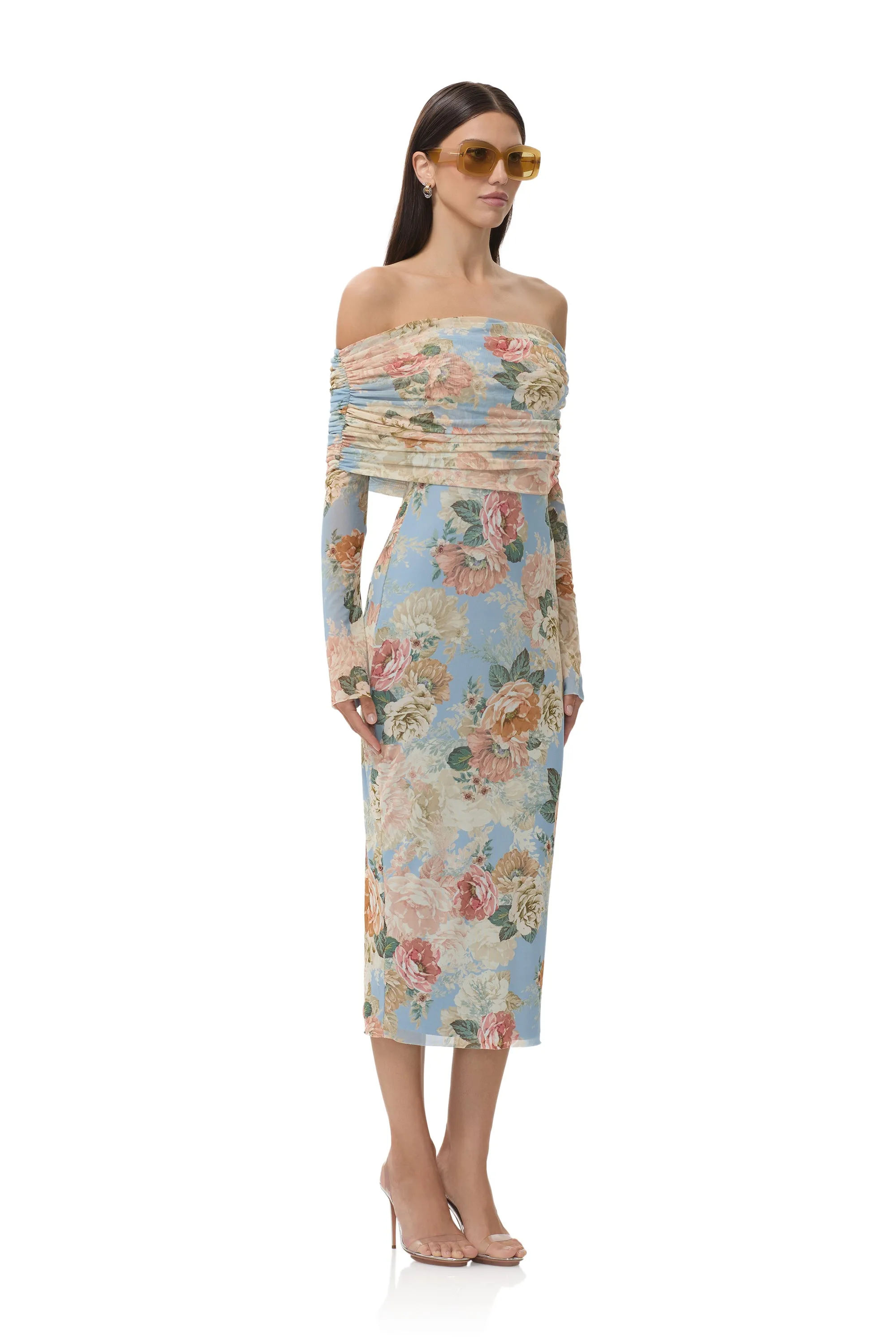 Maximalist-Trend Slimming Shape Cornelia Dress - Soft Slate Bloom
