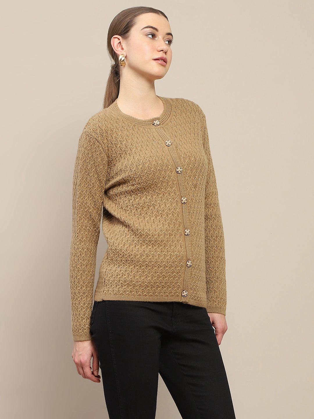 Madame Round Neck Cardigan Tagless Collar Minimalist Styling