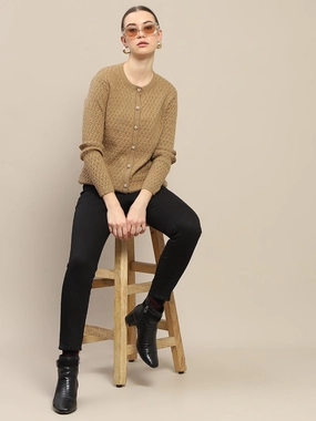 Madame Round Neck Cardigan HeavyweightThermal Lightweight Weave Material