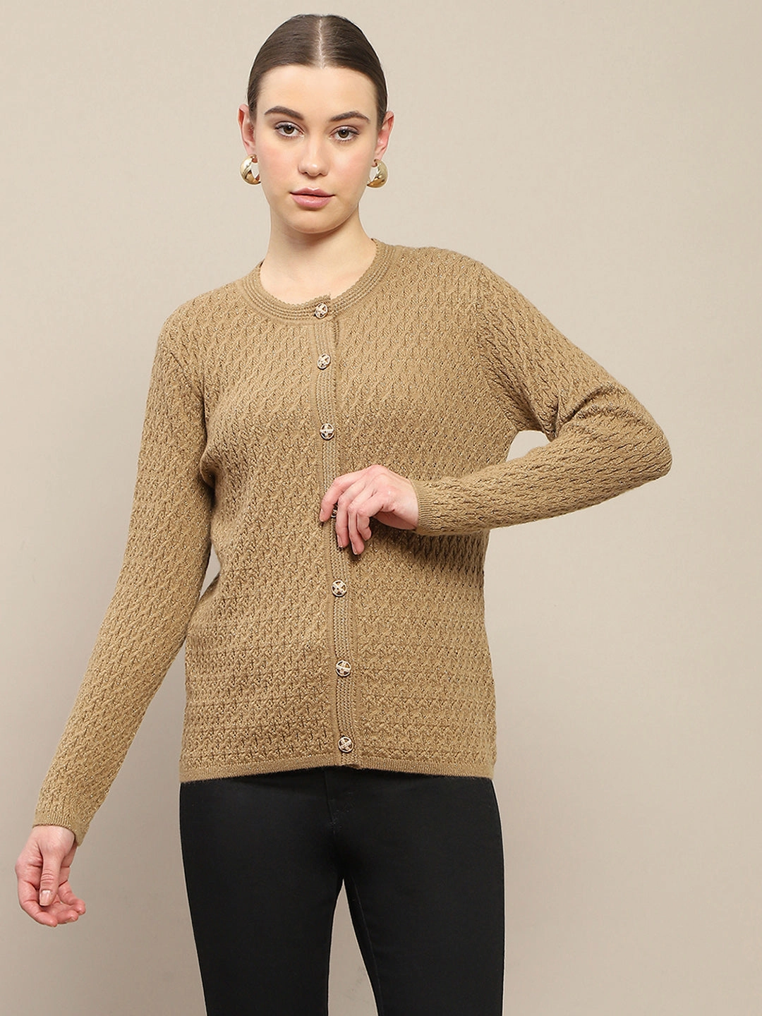 Madame Round Neck Cardigan Reflective Safety Accents NonIrritating Stitching