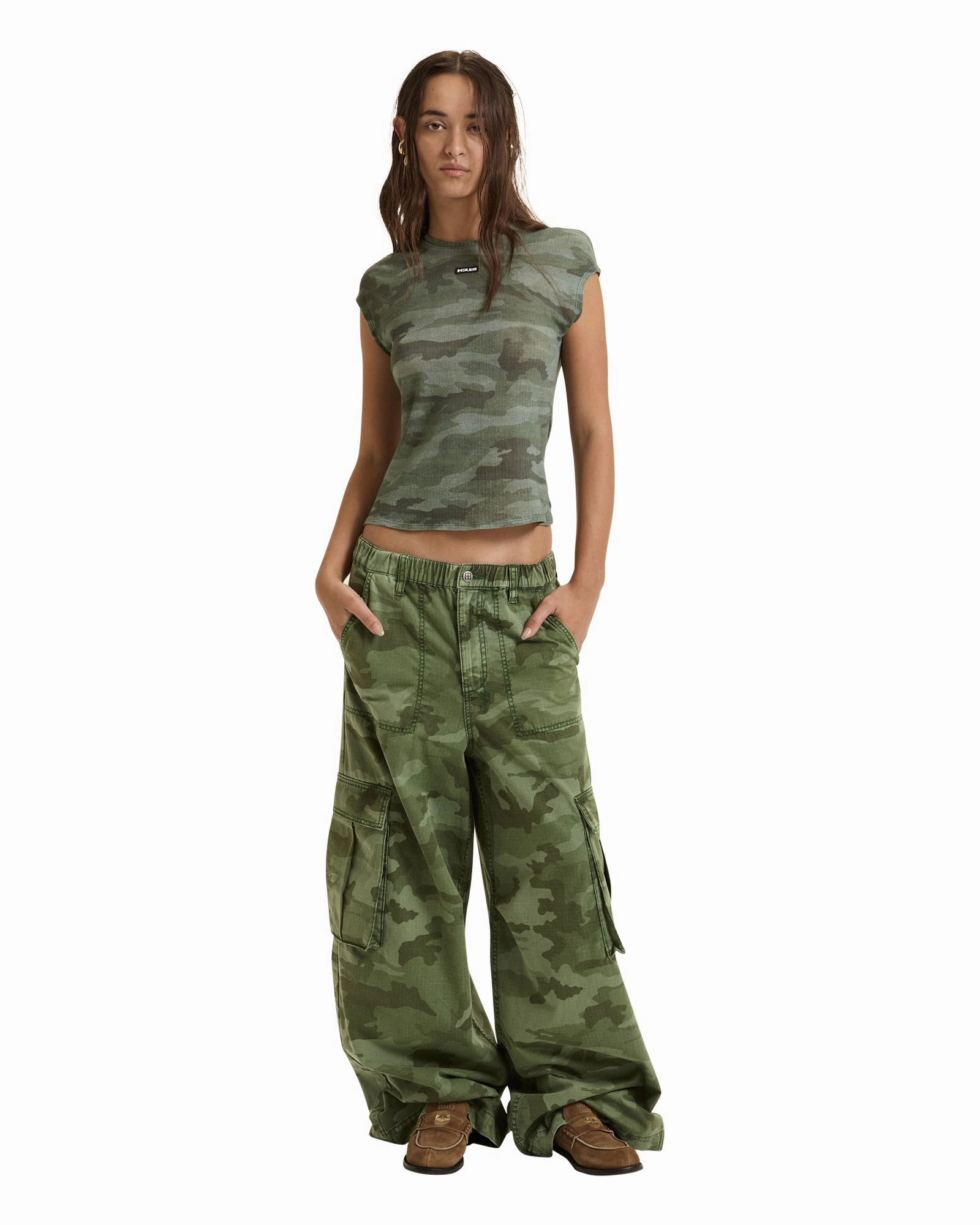 SHEER RIB CAMO SLIM TEE HypoallergenicFabric