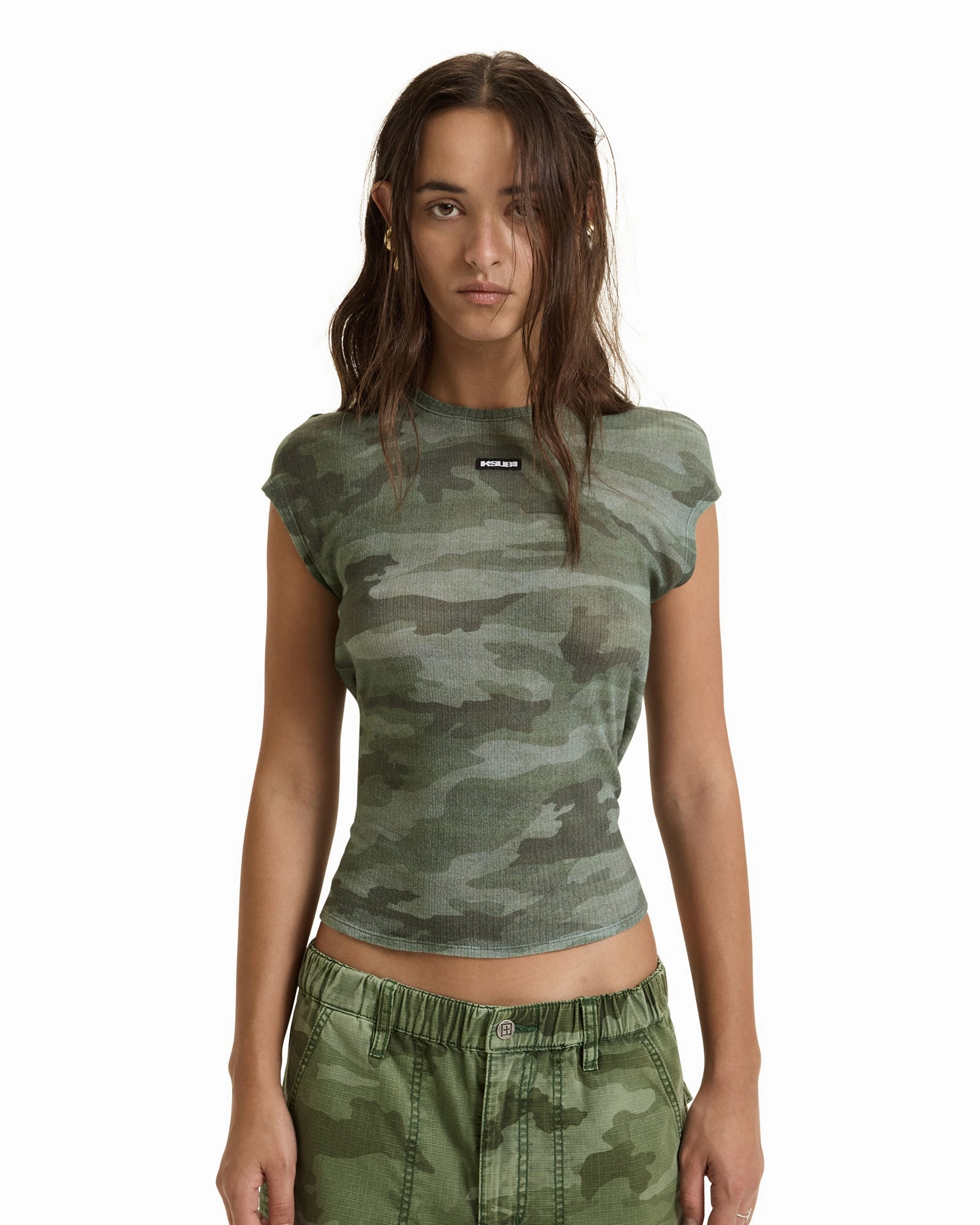 SHEER RIB CAMO SLIM TEE Odor Resistant Fabric Moisture Management Fabric
