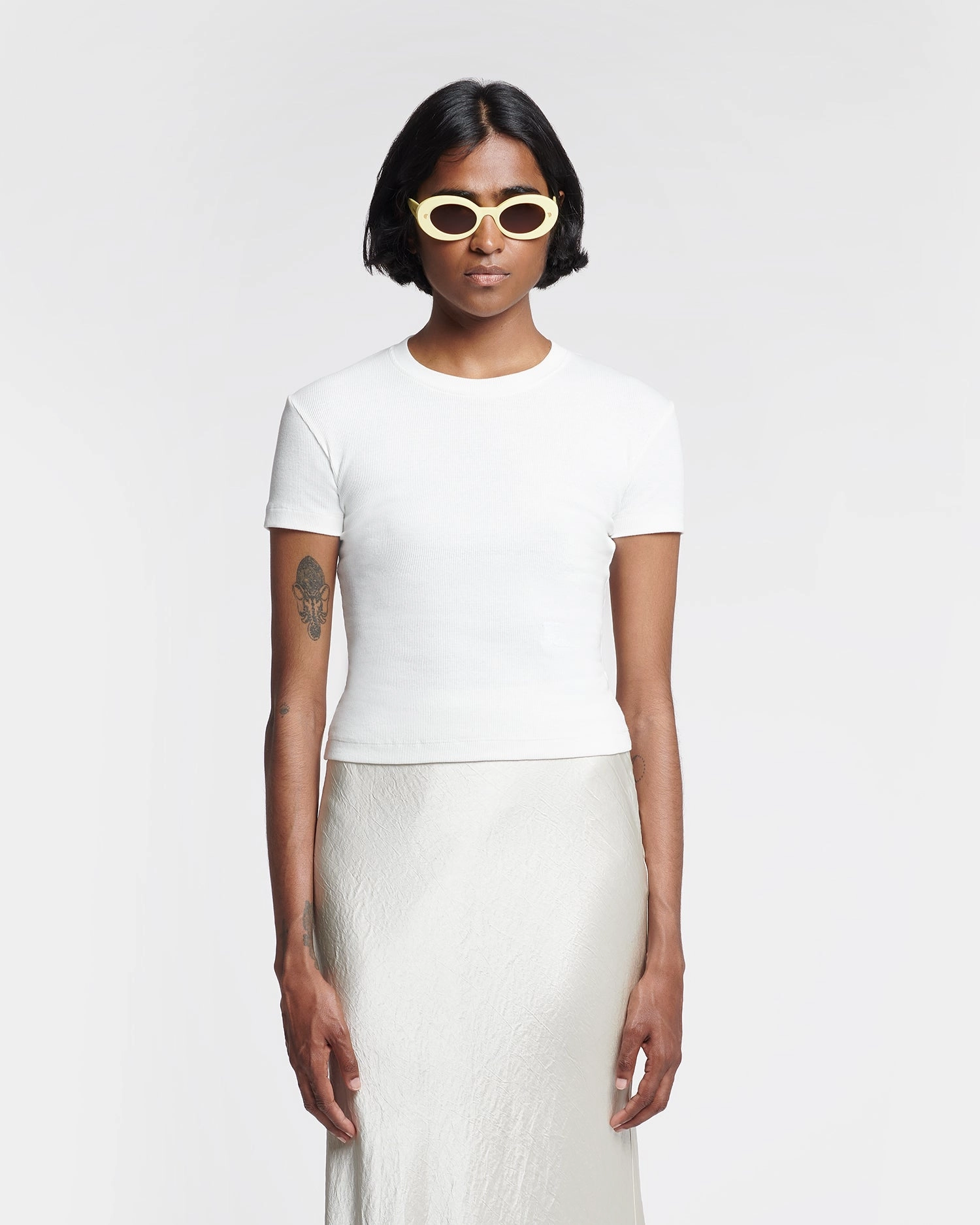 Reflective Safety Trim Axton - Cropped Ribbed Cotton-Jersey T-Shirt - Off White