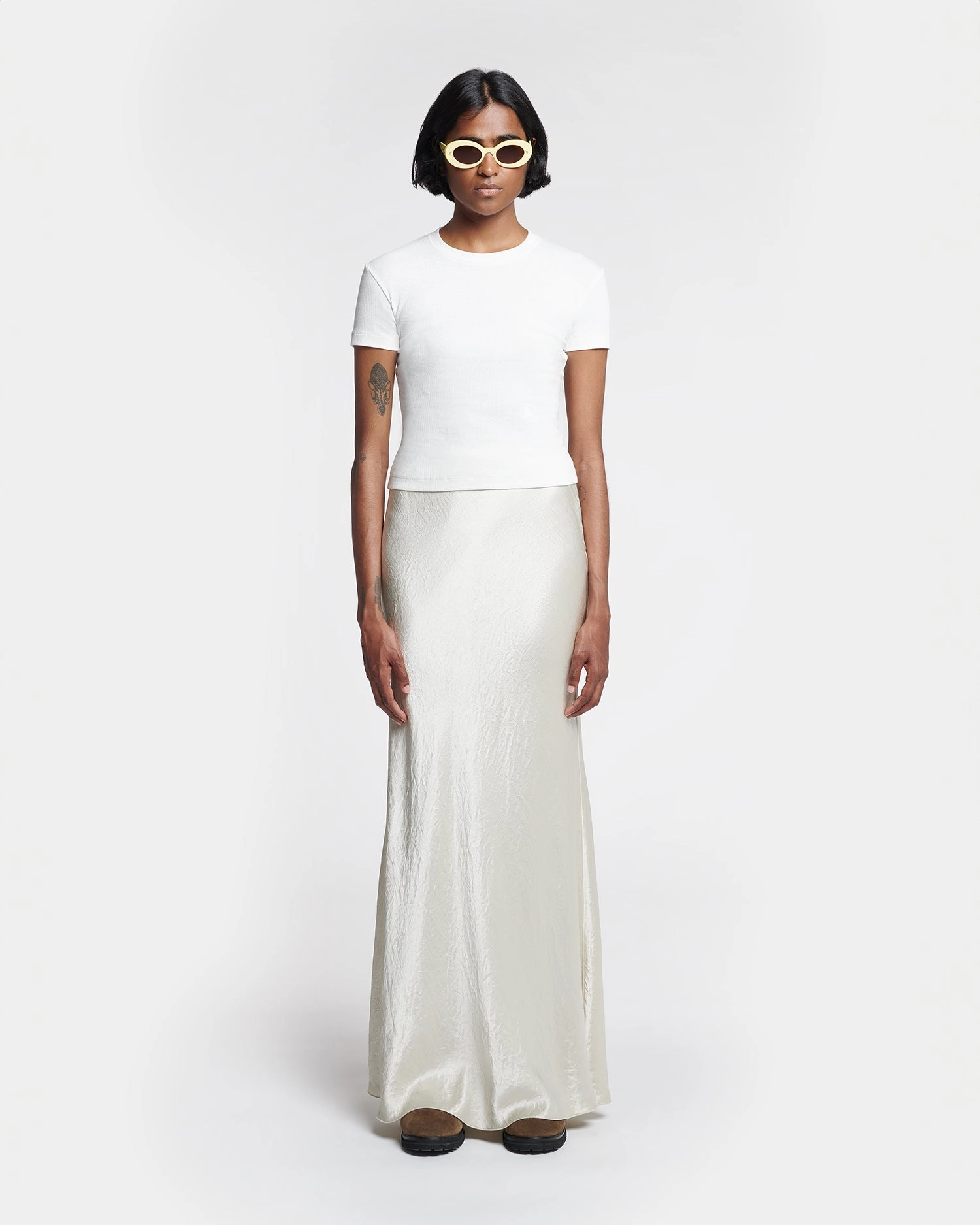 YarnBlend HighStretch Axton - Cropped Ribbed Cotton-Jersey T-Shirt - Off White