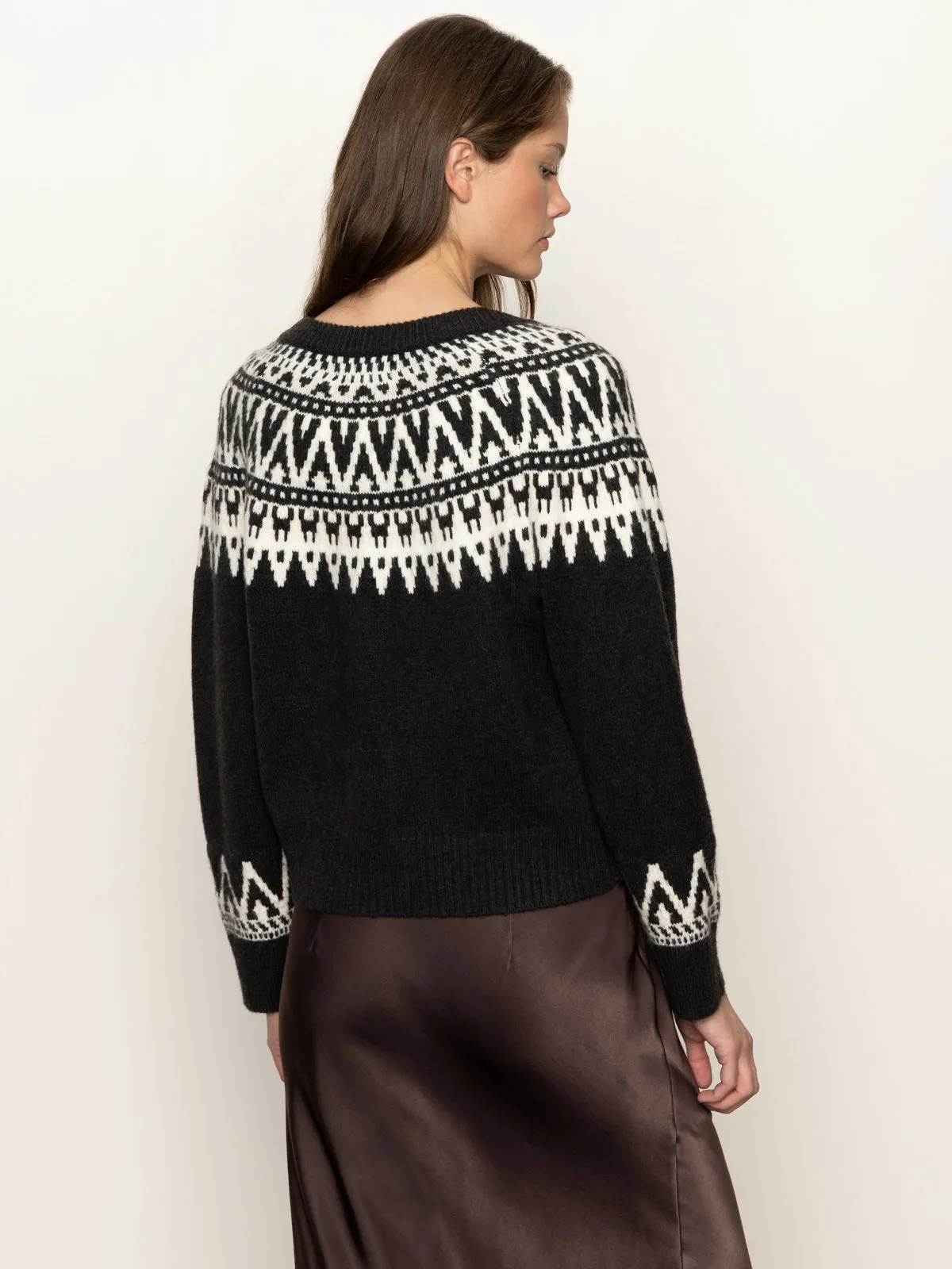NonChafe Lining Oversized Collar Fairisle Crewneck Cardi Ink Multi