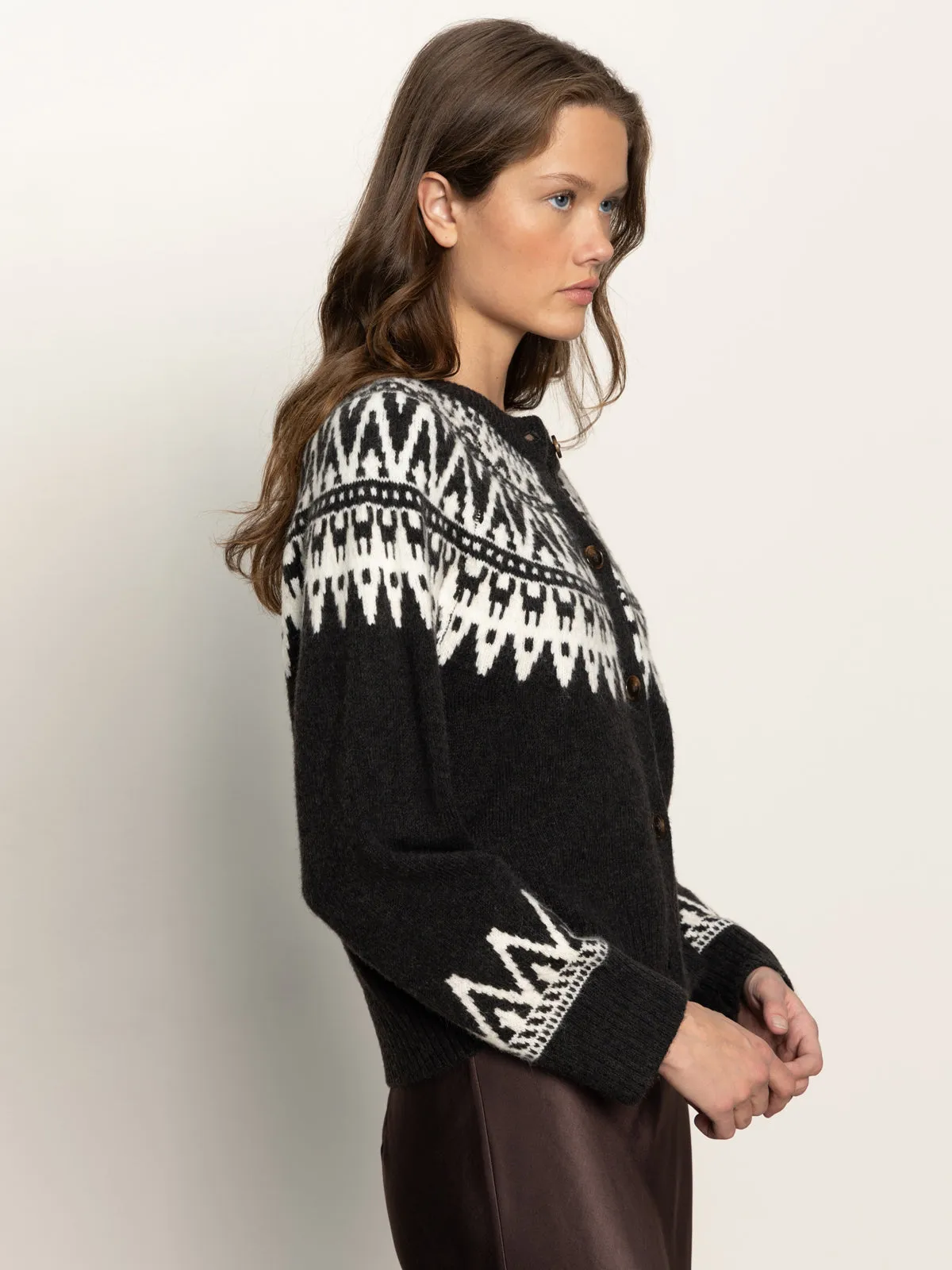 Fairisle Crewneck Cardi Ink Multi EasyCareMaterial