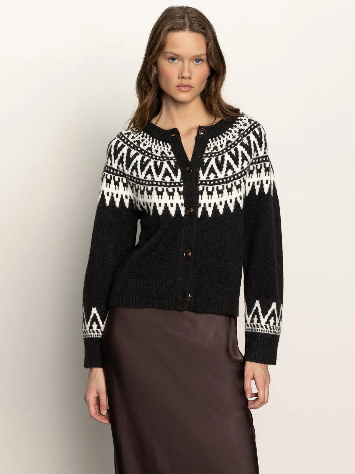 TactileWeave Fairisle Crewneck Cardi Ink Multi