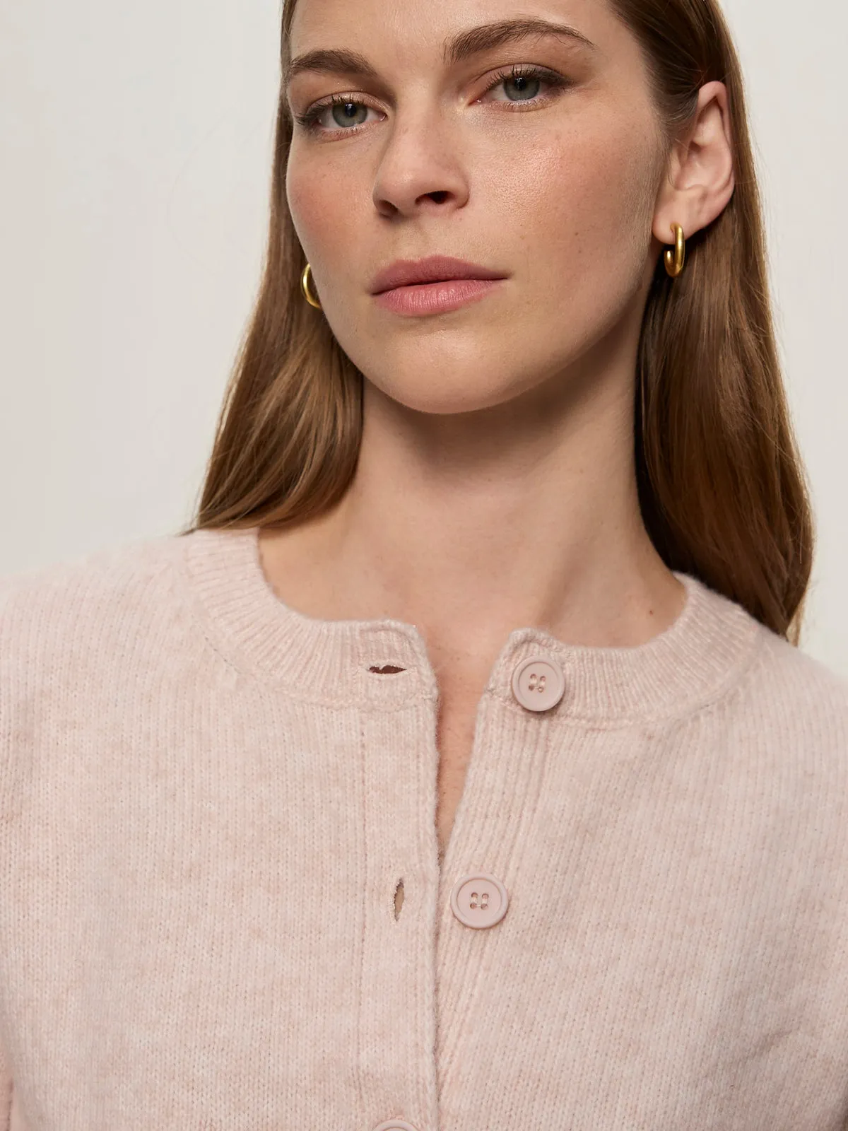 Breathable Mesh Back ContrastPlacket Must-Have Cardi Heather Rose