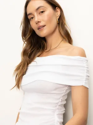 Light Style Trend Off Shoulder Rib Tee White