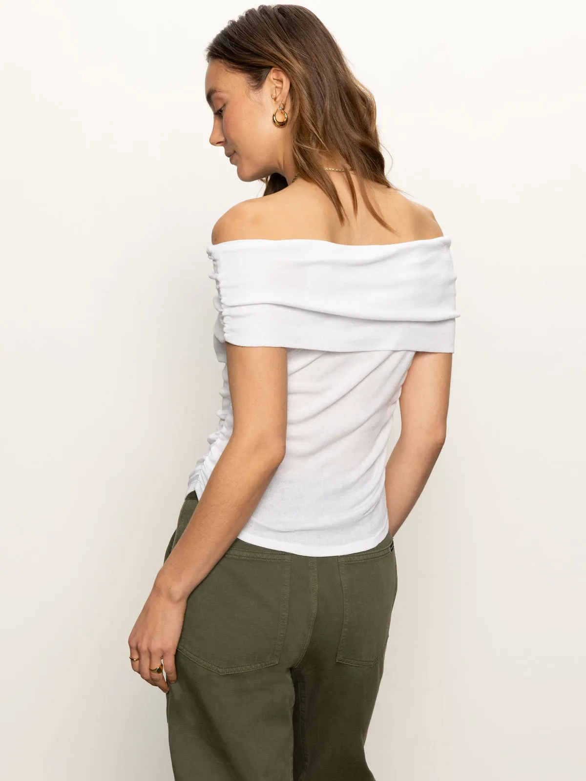 Practical Wear Off Shoulder Rib Tee White