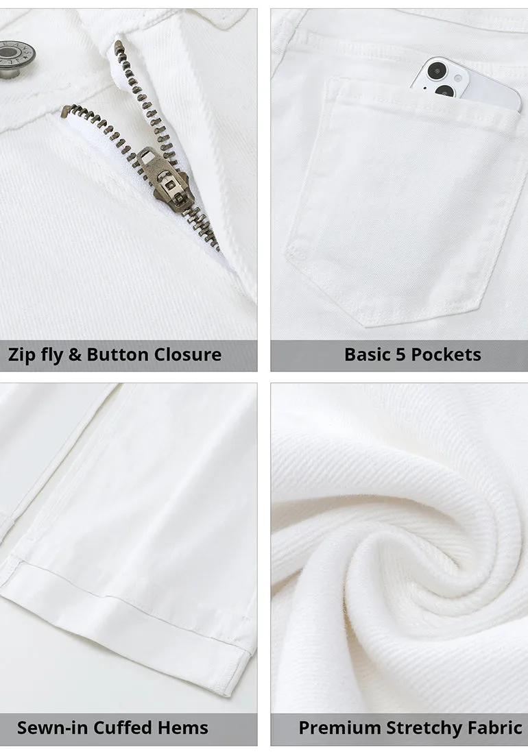 Off White Women's High Waisted Wide Leg Denim Jeans Cuffed Hem Baggy Pockets Capri Pants