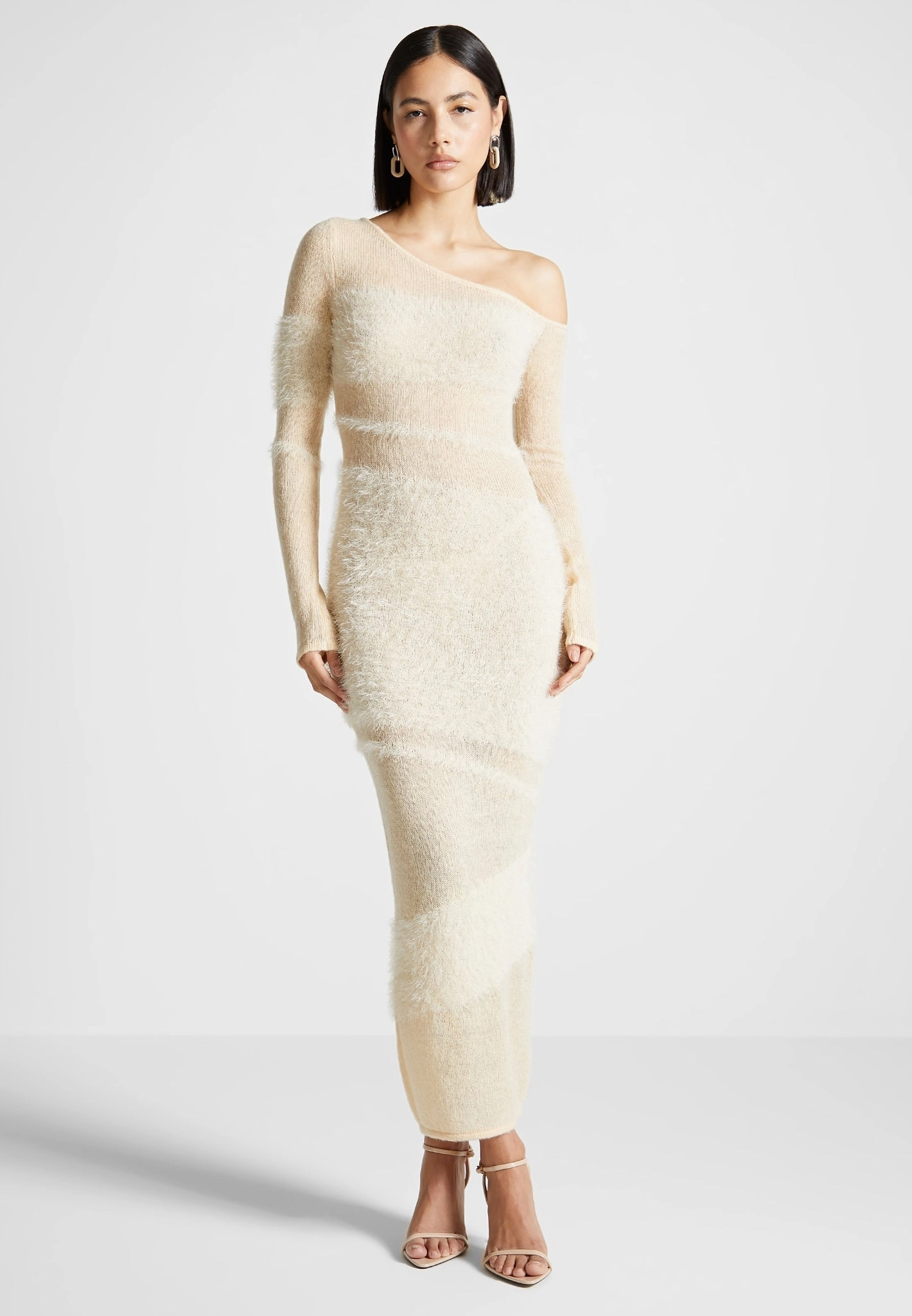 Off Shoulder Knitted Maxi Dress - Beige Versatile Casual Look Stylish Staple