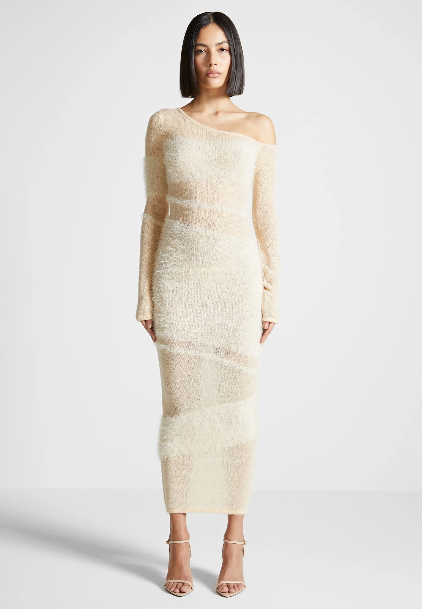 Off Shoulder Knitted Maxi Dress - Beige Daily Casual Style