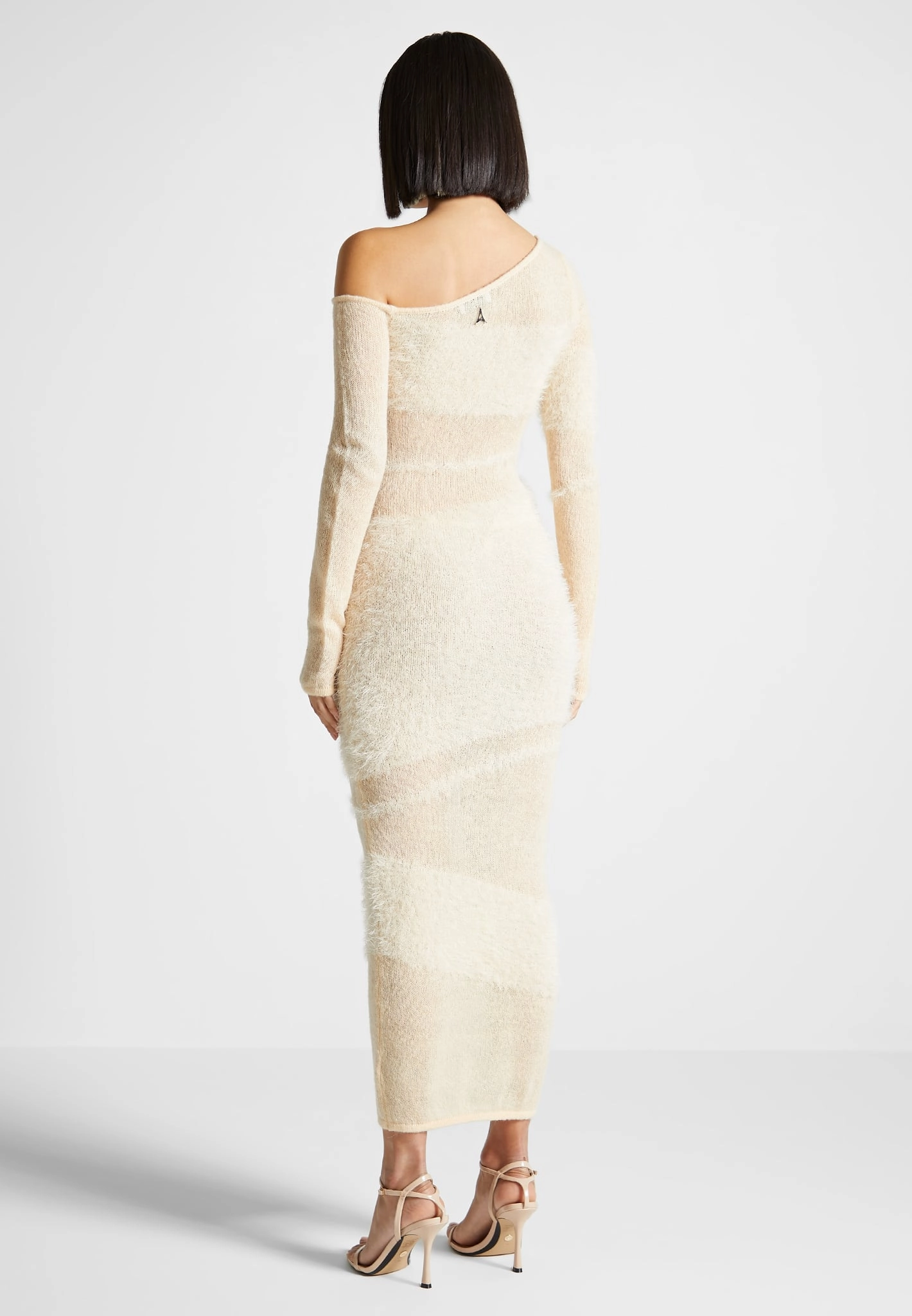 Off Shoulder Knitted Maxi Dress - Beige Double Layered Cuffs