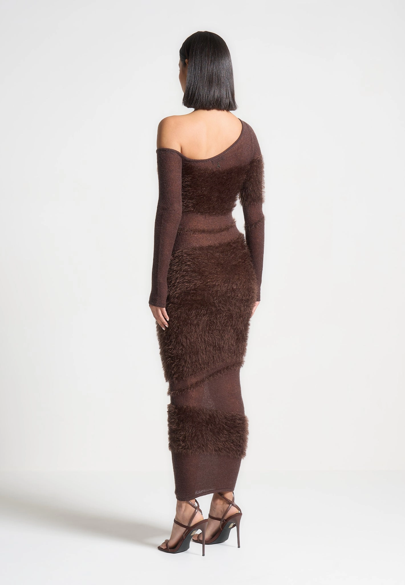 Off Shoulder Knitted Maxi Dress - Brown Soft Touch