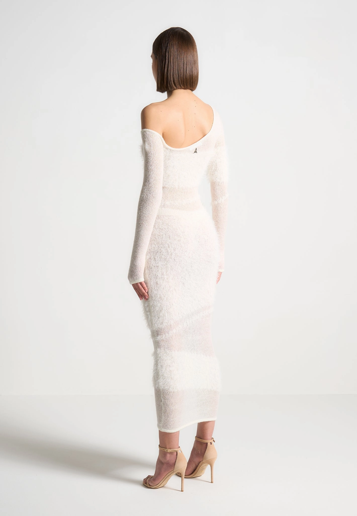 Gentle Stretch Waistband Off Shoulder Knitted Maxi Dress - Off White