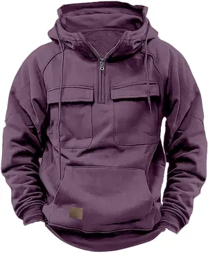 Ogiraw Tactical Hoodies for Men 2024 Quater-Zip Pullover Vintage Sweatshirt Casual Long Sleeve Cargo Hoodies with Pocket