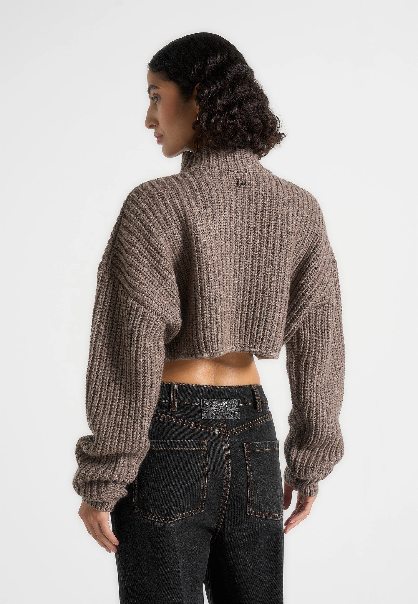 Olia - Curved Hem Knitted Jumper - Taupe muted tone Stretch Recovery Yarn