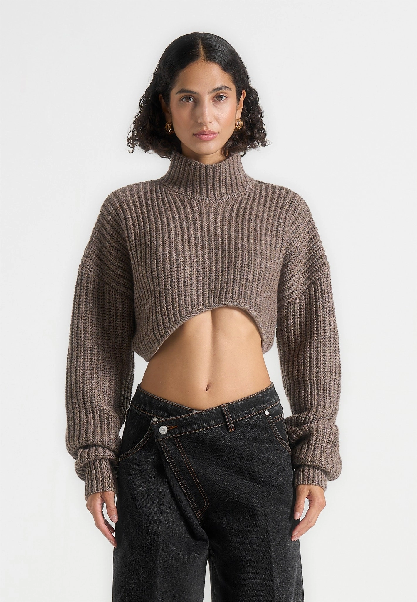 Water Repellent Finish Antibacterial Finish Olia - Curved Hem Knitted Jumper - Taupe