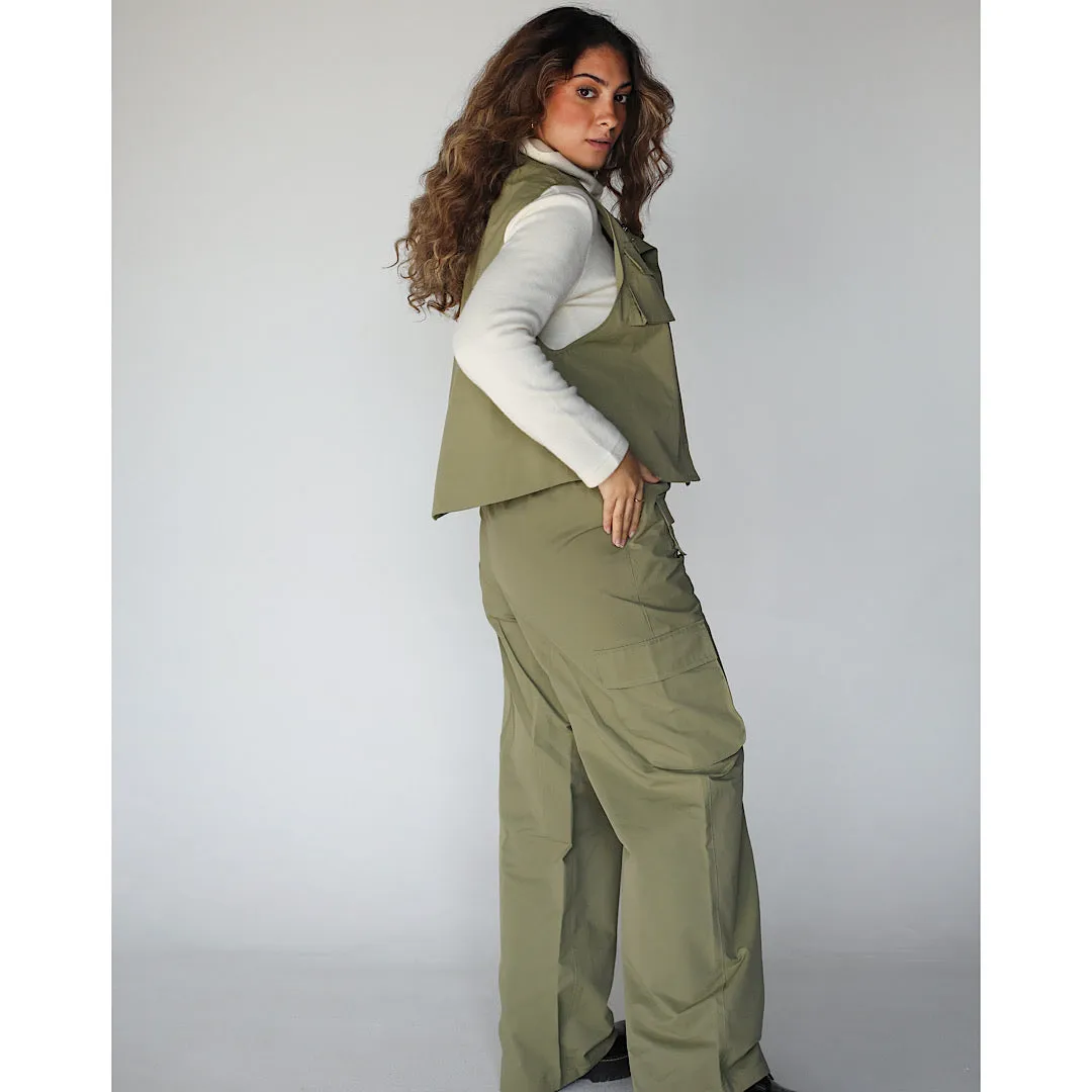 Olive waterproof vest co-ord set