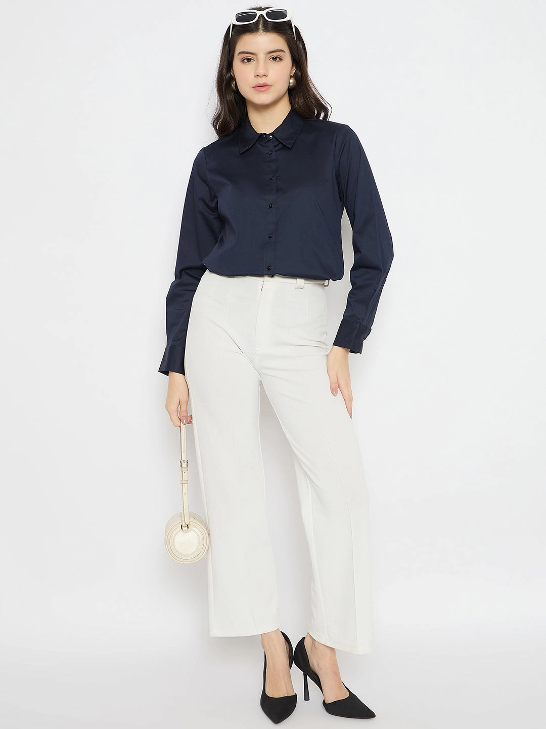 Madame Navy Blue Cotton Blend Shirt Fashion staples